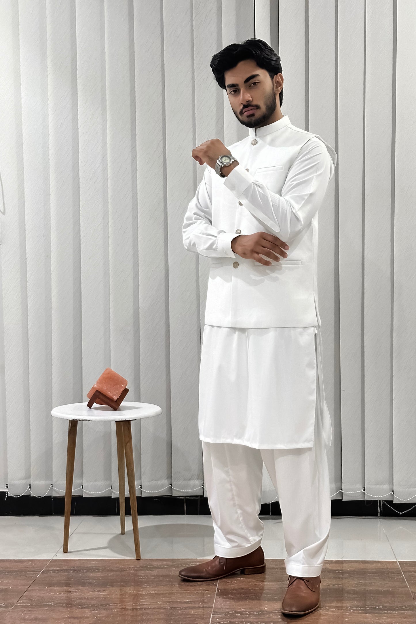 Off White Suiting Waistcoat - Straight Cut Buttoned - Men
