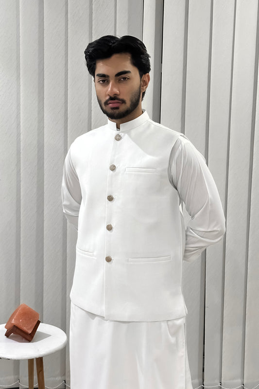 Off White Suiting Waistcoat - Straight Cut Buttoned - Men
