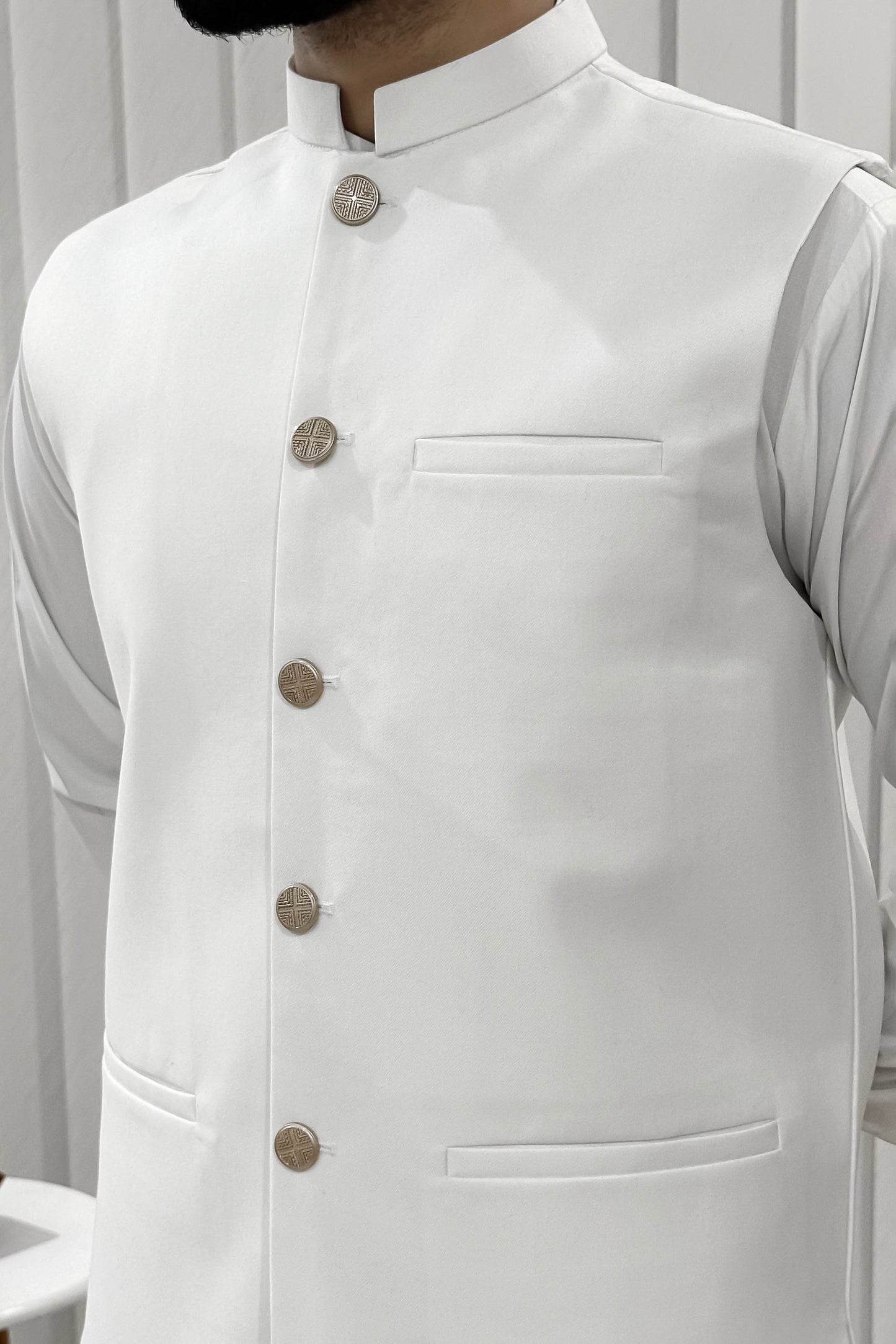 Off White Suiting Waistcoat - Straight Cut Buttoned - Men