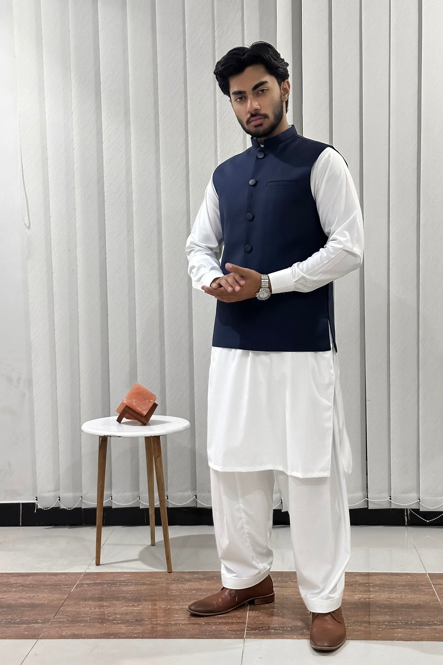 Navy Blue Suiting Waistcoat - Straight Cut Buttoned - Men