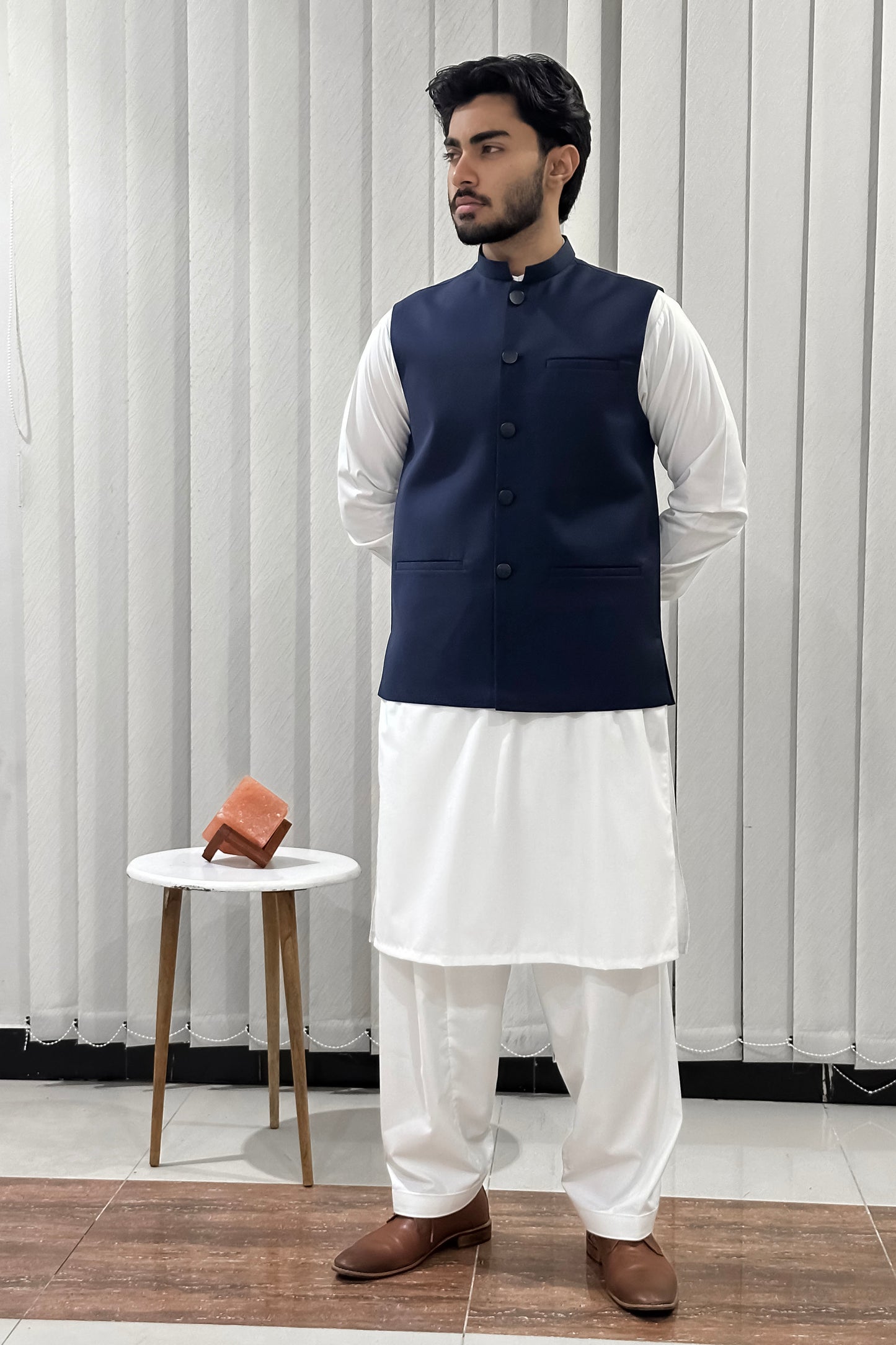 Navy Blue Suiting Waistcoat - Straight Cut Buttoned - Men