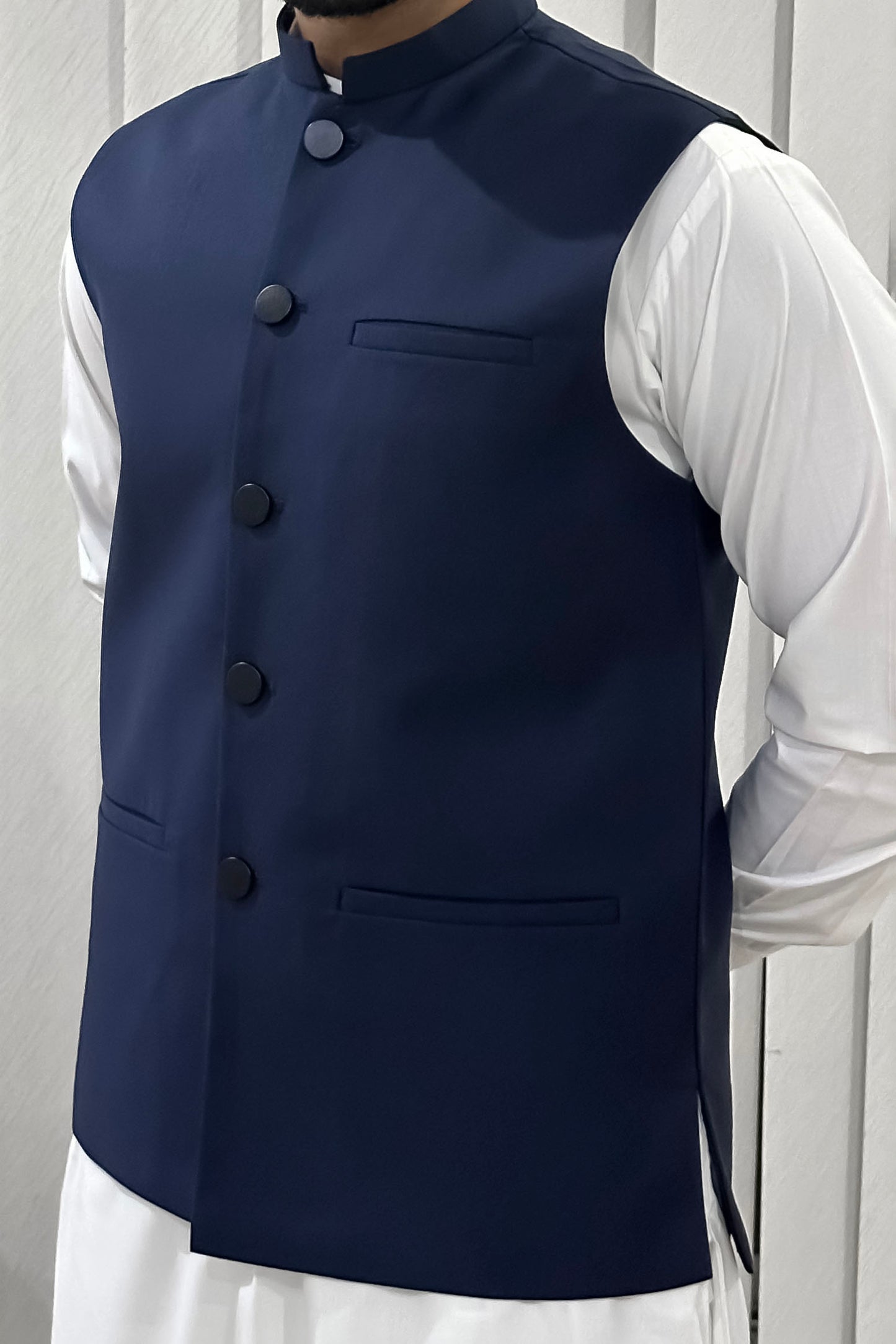 Navy Blue Suiting Waistcoat - Straight Cut Buttoned - Men