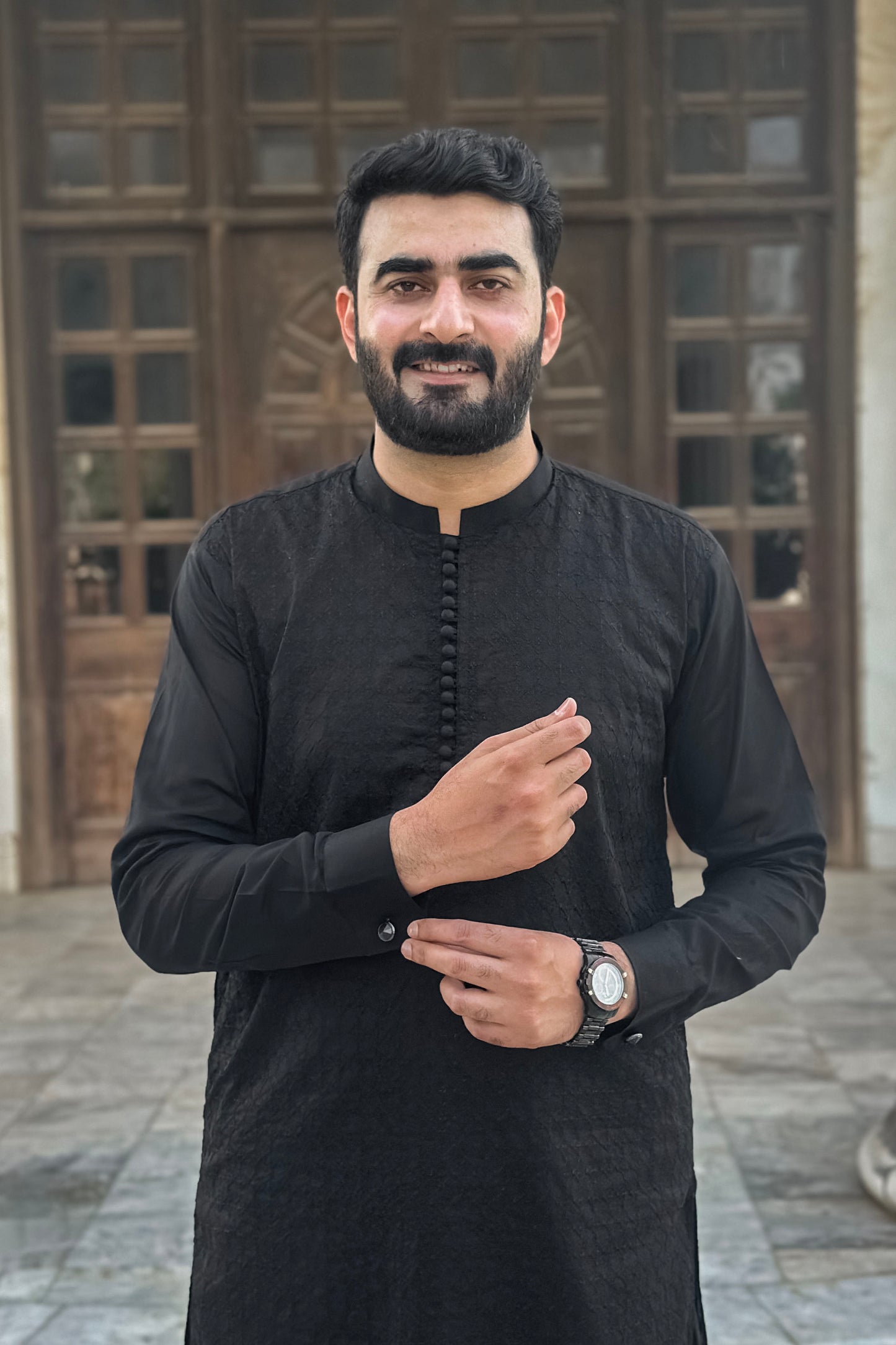 Black Cotton Shalwar Kameez Embroidered Front - Stitched