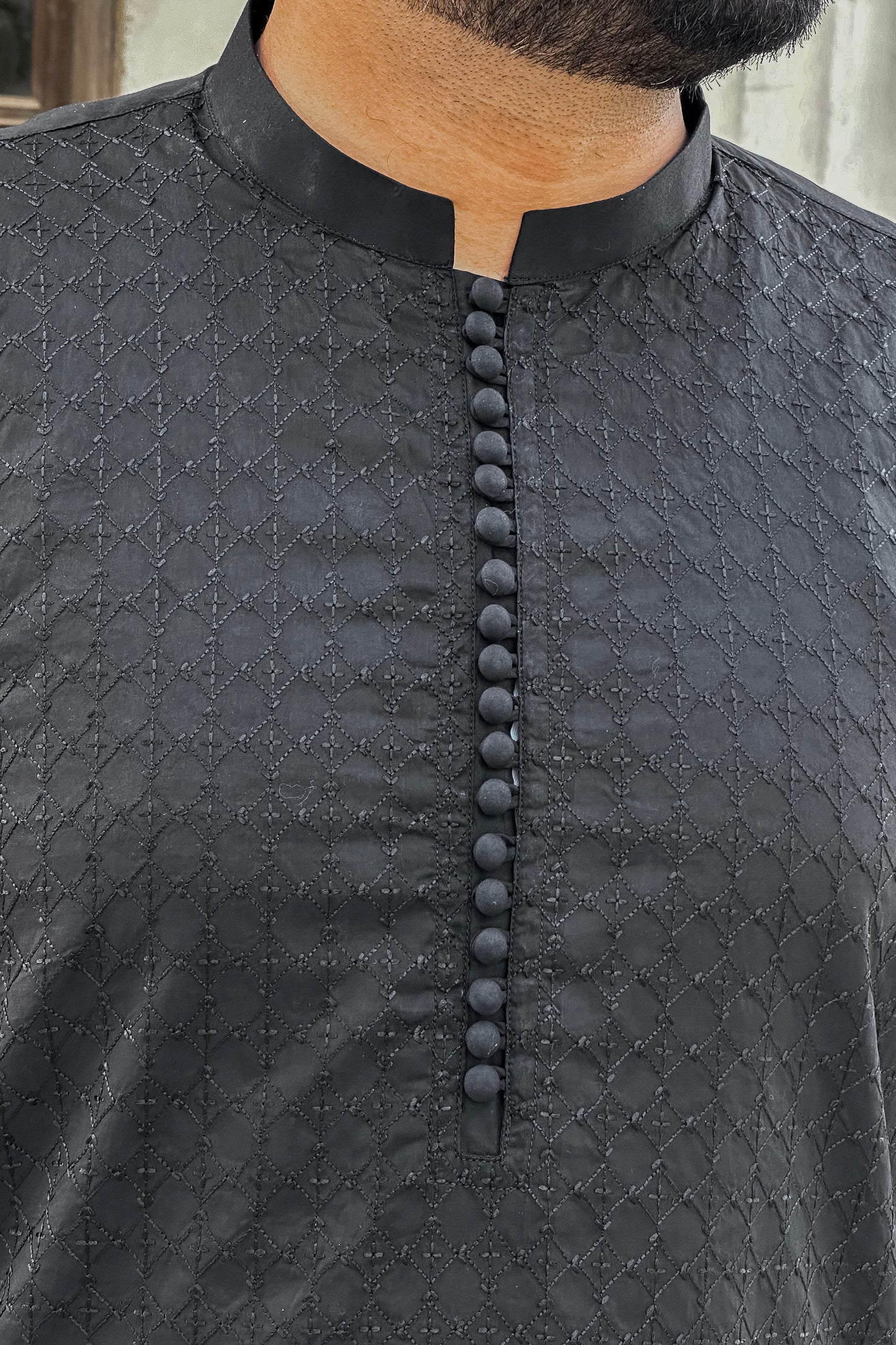 Black Cotton Shalwar Kameez Embroidered Front - Stitched