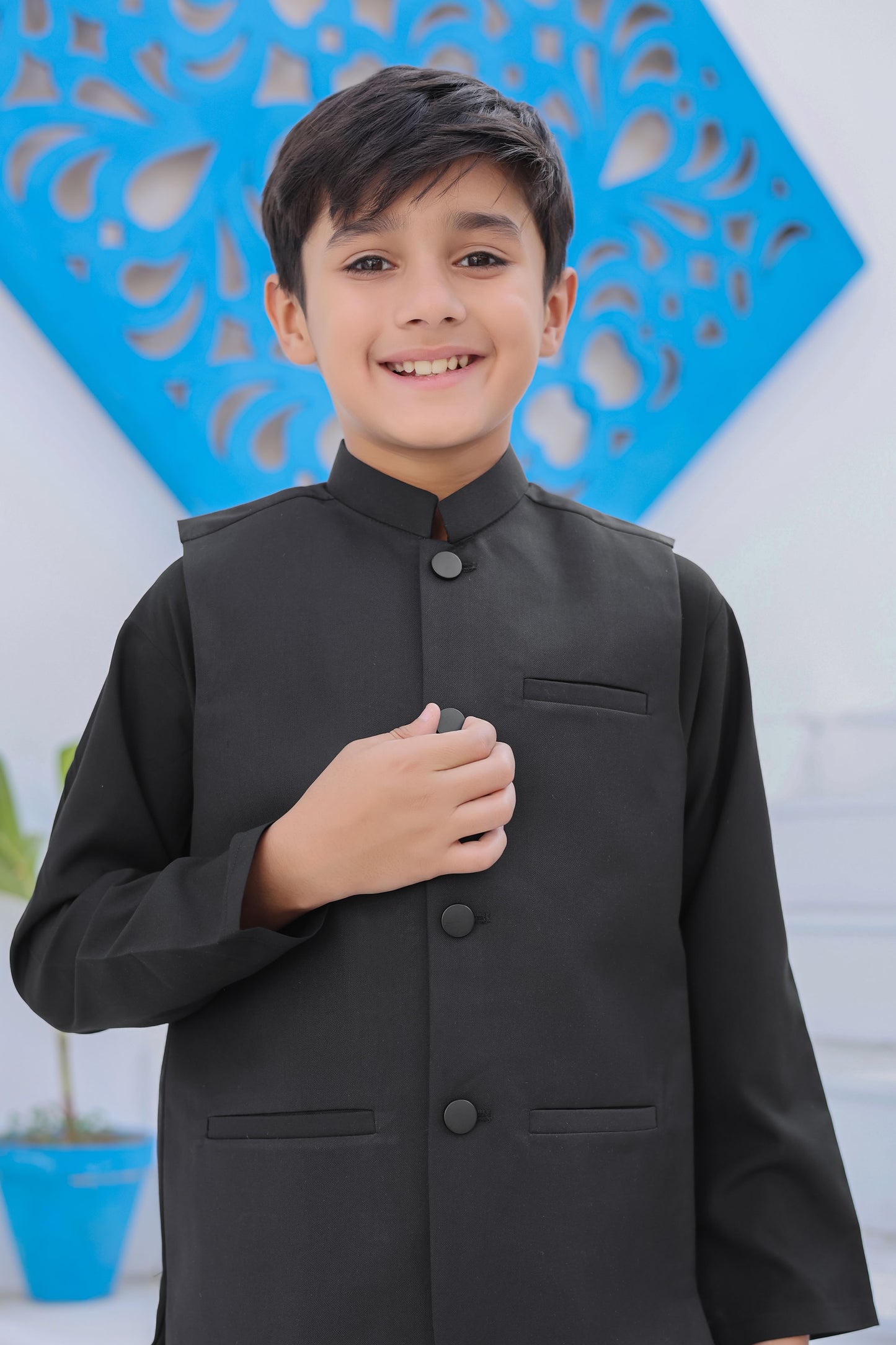 Black Kurta Trouser with Suiting Waistcoat - Kids