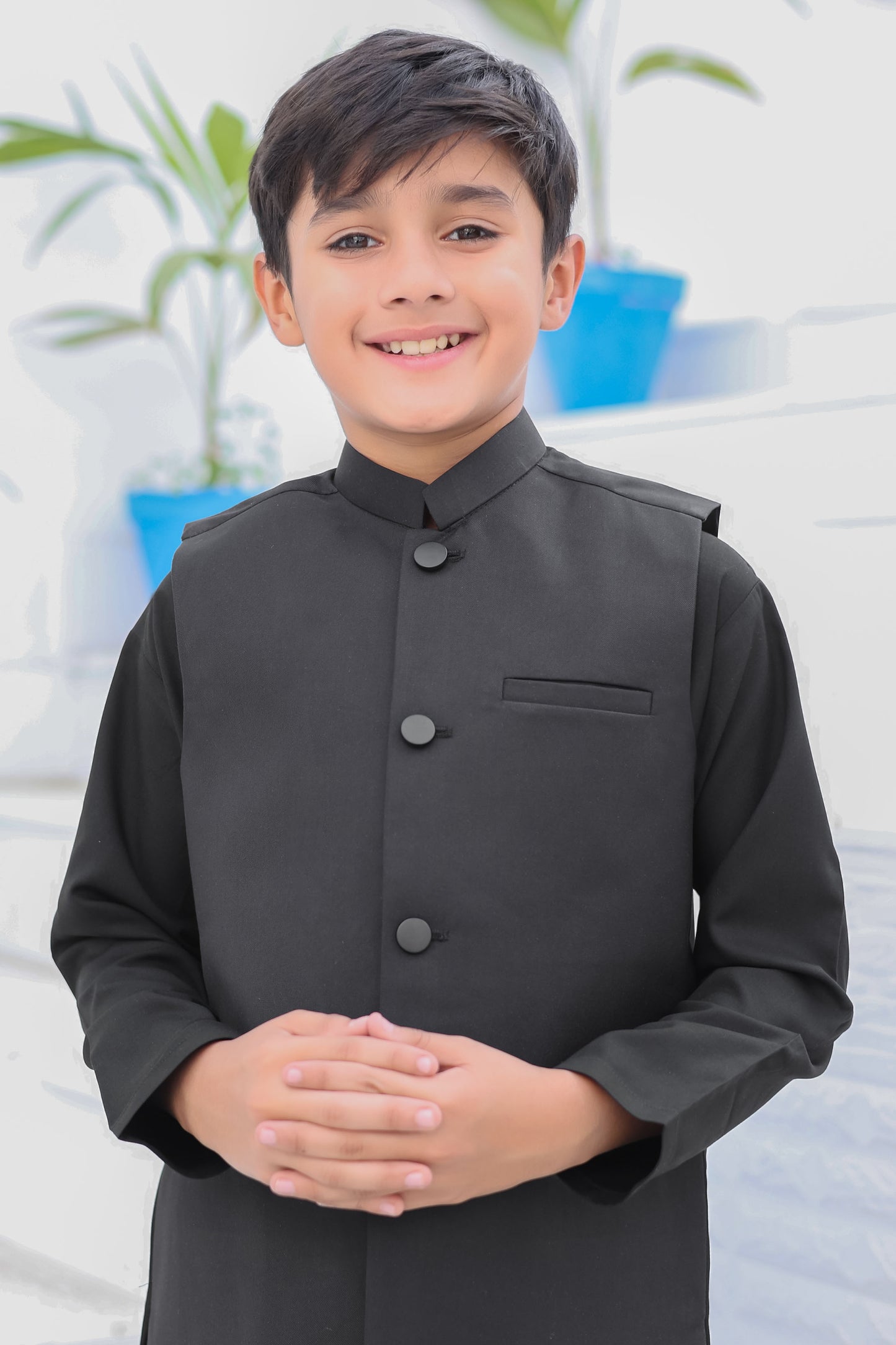 Black Kurta Trouser with Suiting Waistcoat - Kids