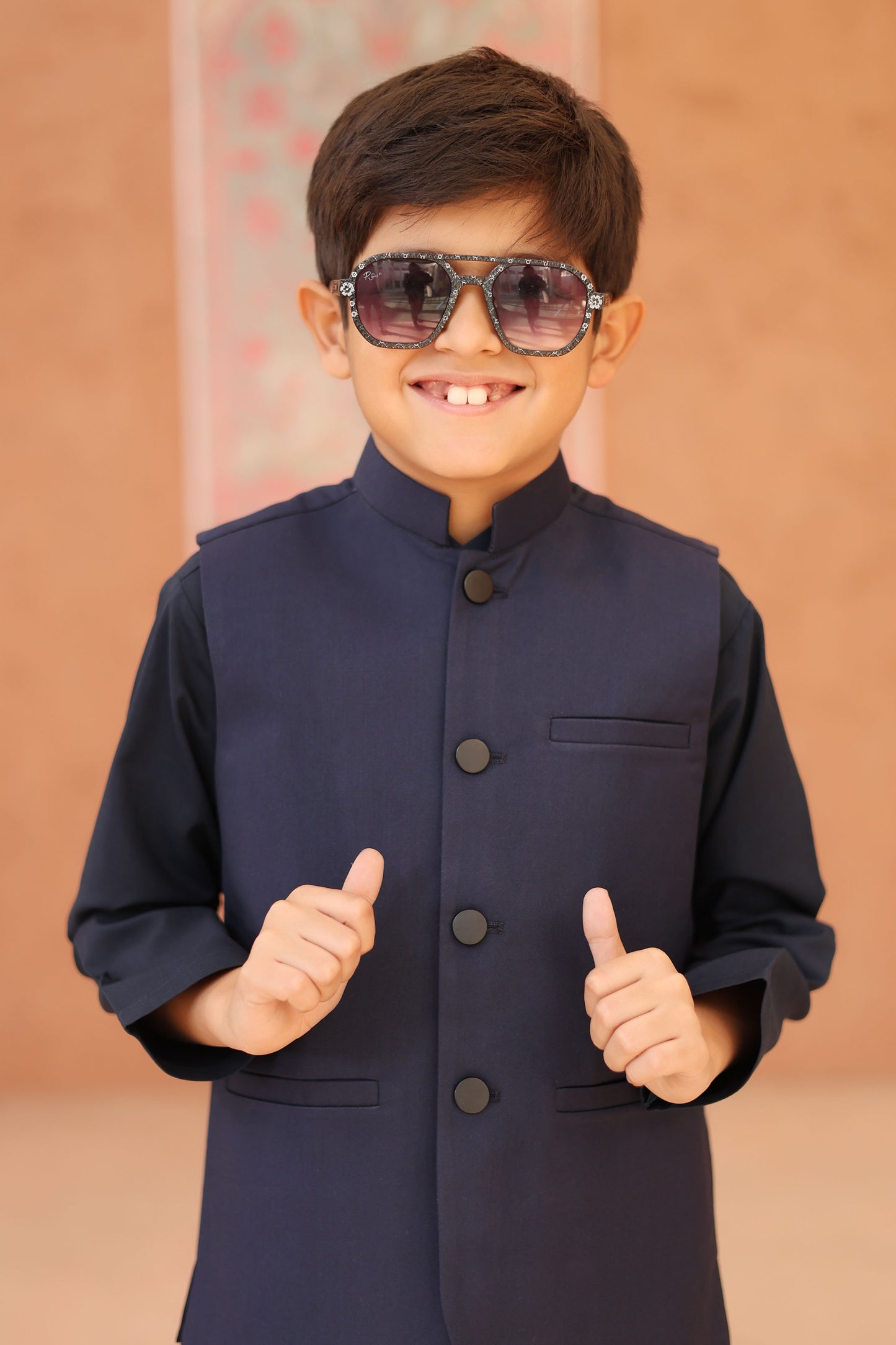 Navy Blue Kurta Trouser with Suiting Waistcoat - Kids