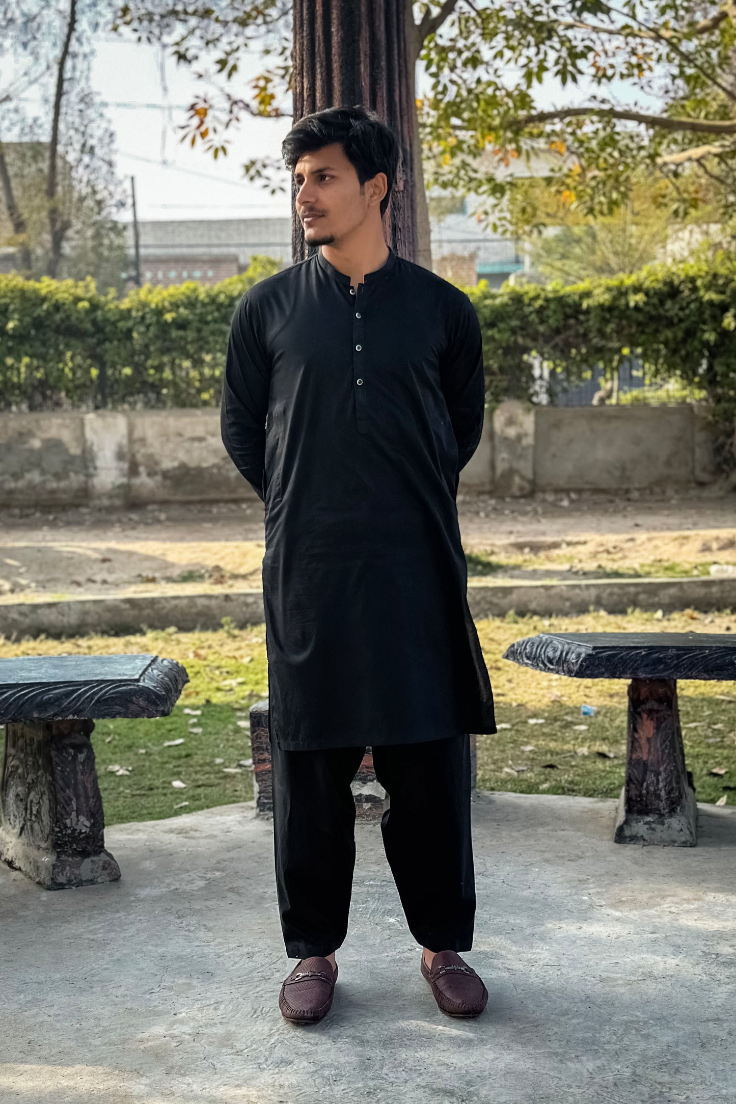 Black Cotton Shalwar Kameez - Stitched
