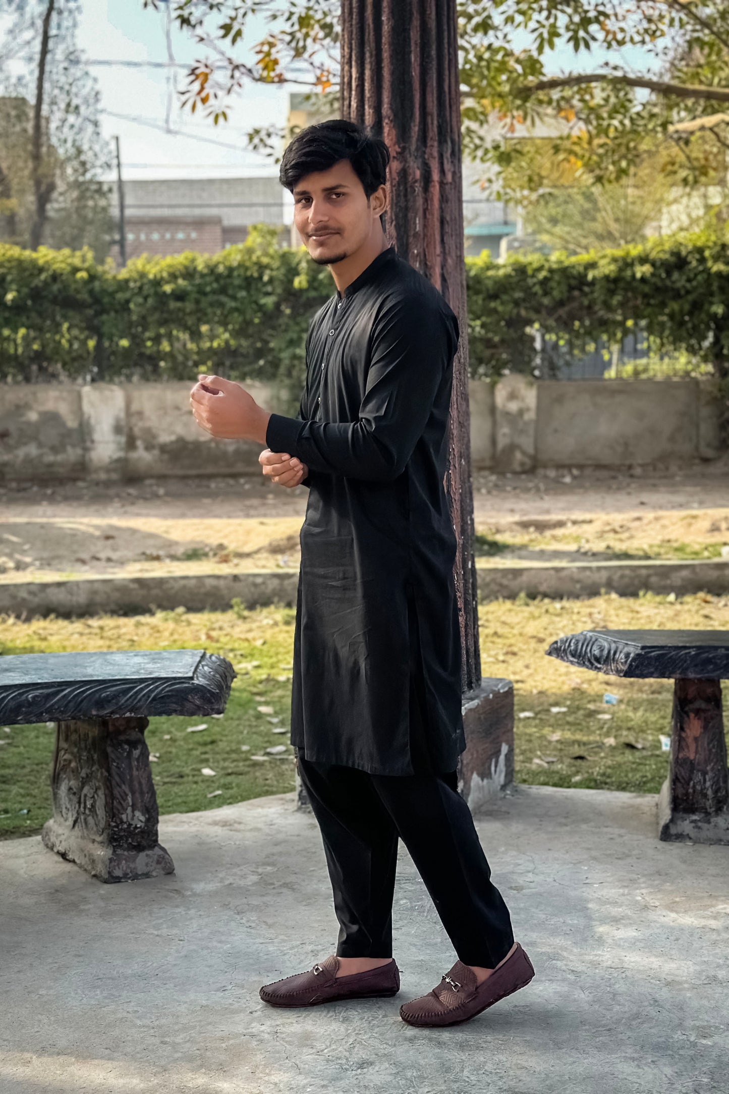 Black Cotton Shalwar Kameez - Stitched