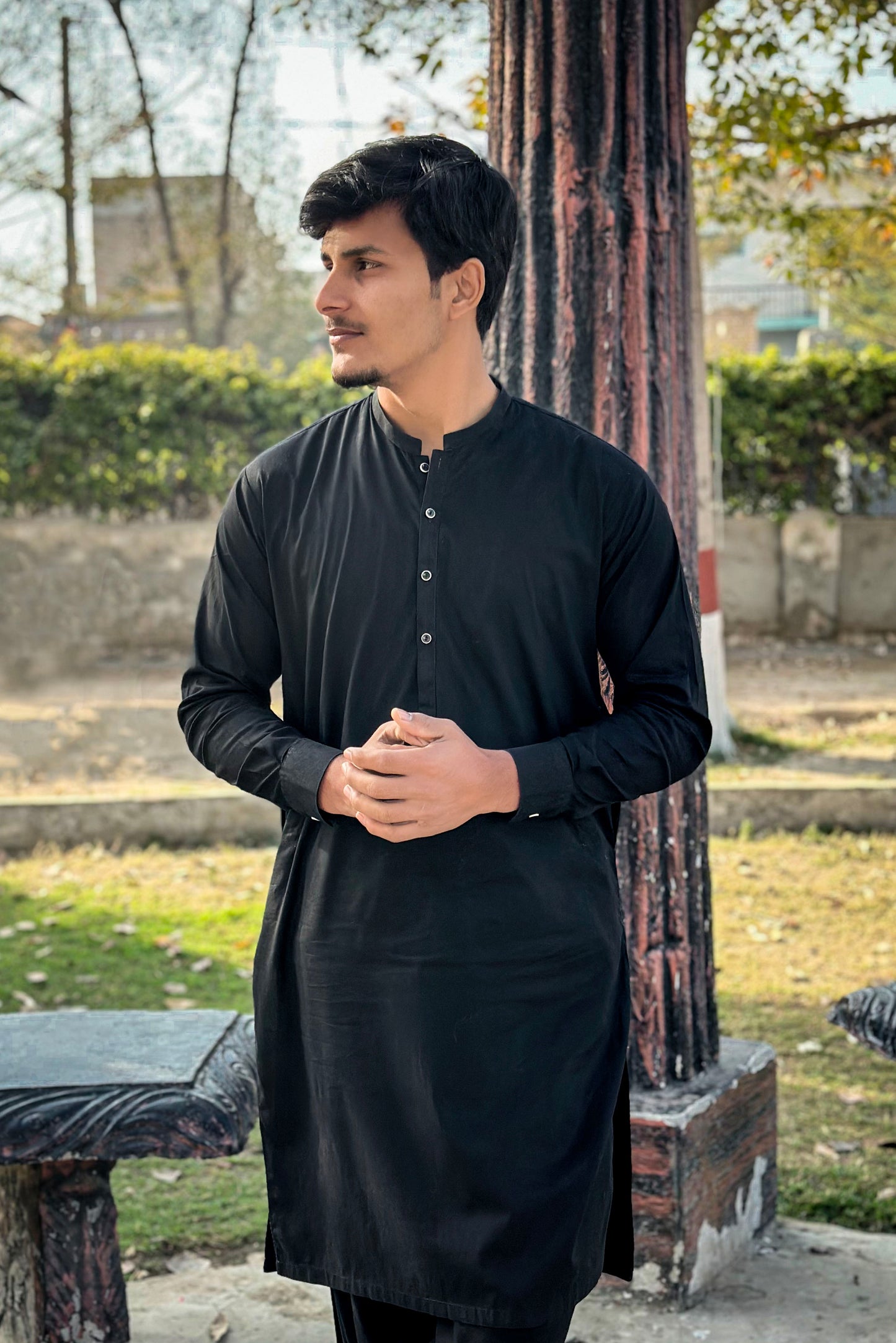 Black Cotton Shalwar Kameez - Stitched