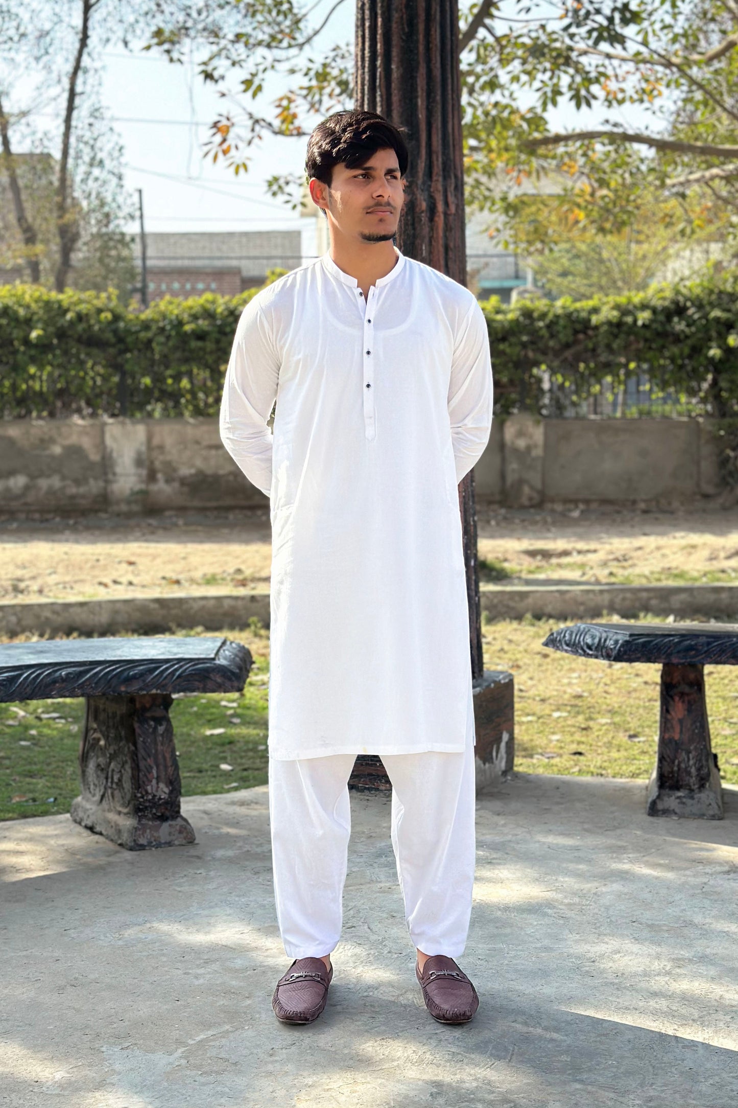 White Cotton Shalwar Kameez - Stitched