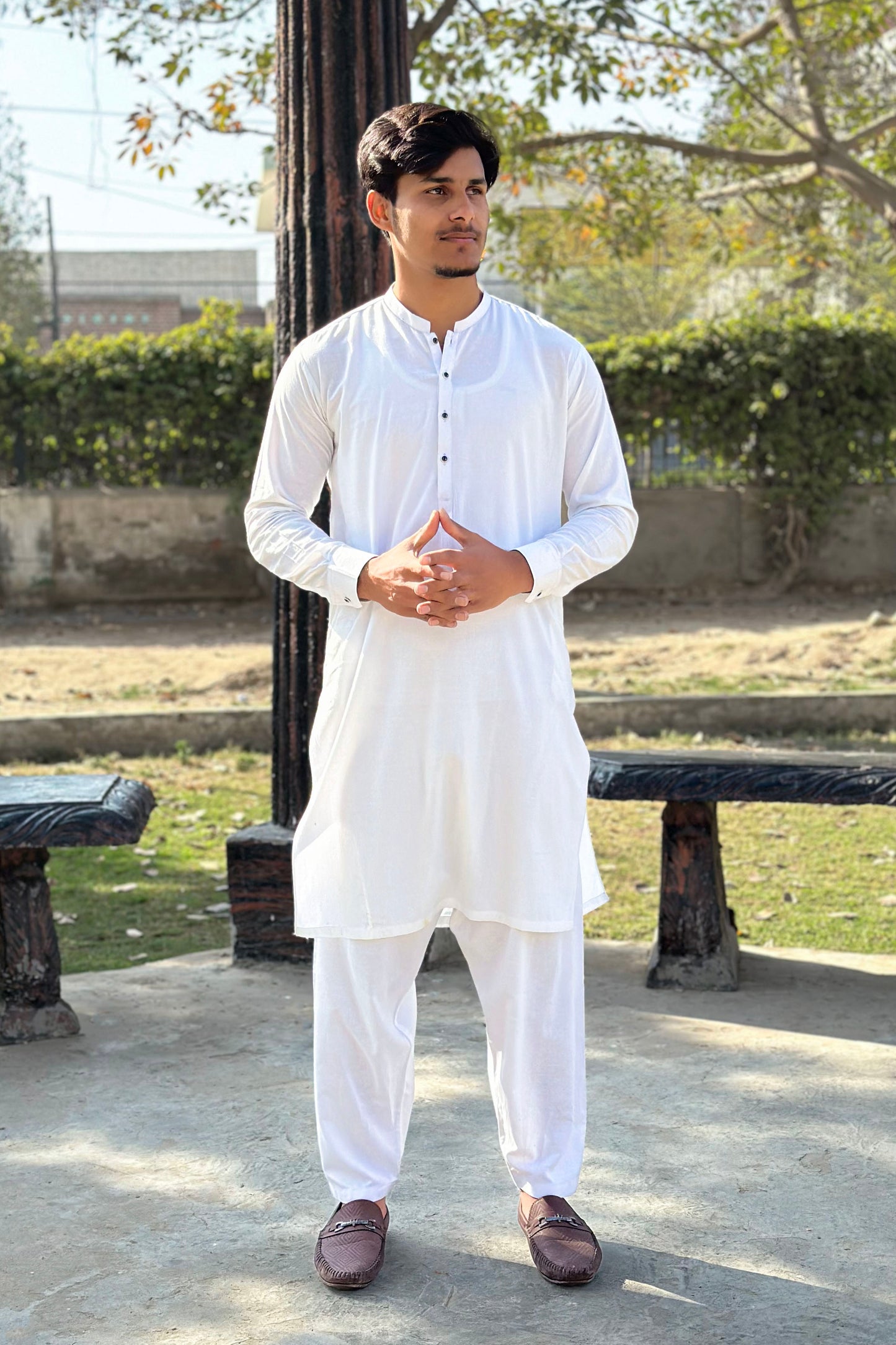 White Cotton Shalwar Kameez - Stitched