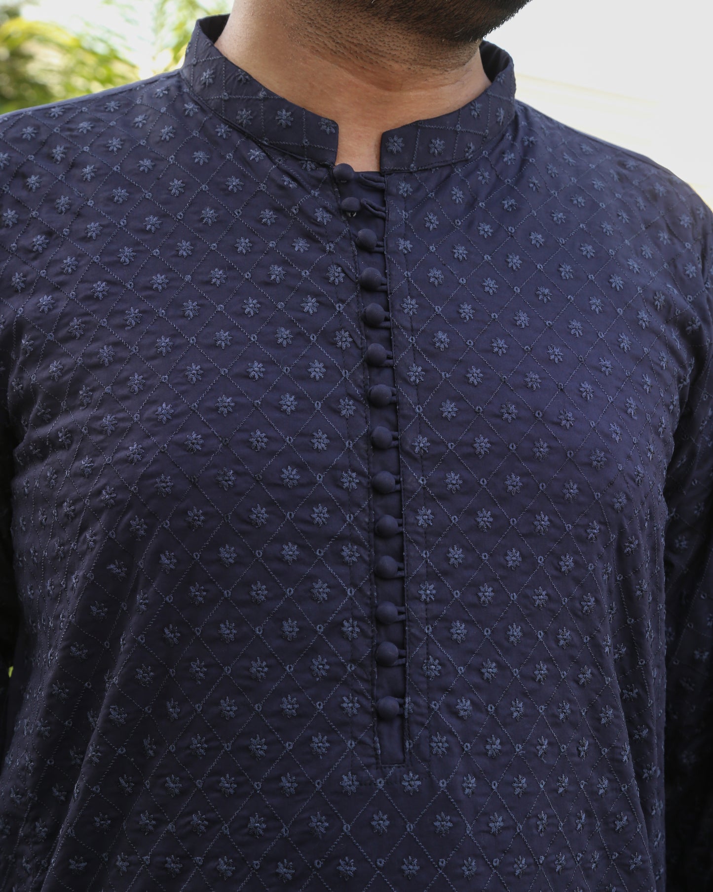 Navy Blue Shalwar Kameez With Embroidered Front & Arm - Stitched