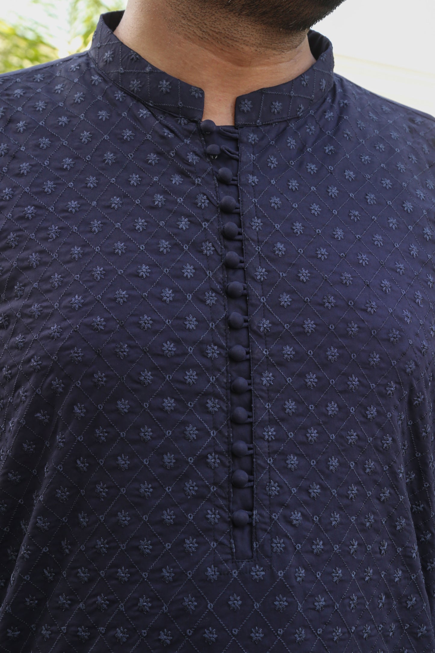 Navy Blue Shalwar Kameez With Embroidered Front & Arm - Stitched