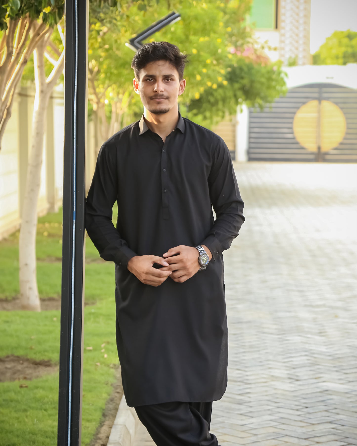 Black French Collar Shalwar Kameez - Stitched