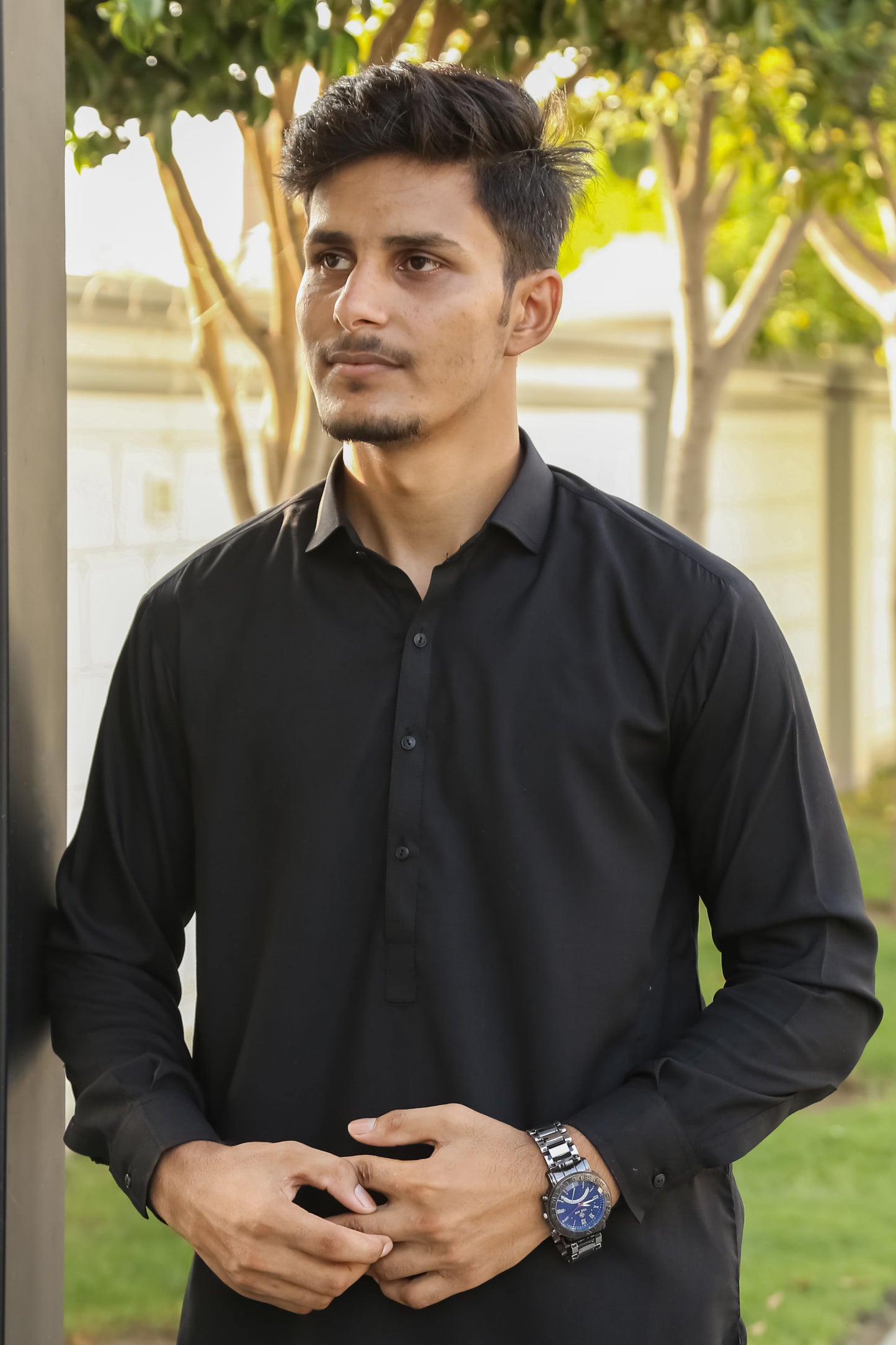 Black French Collar Shalwar Kameez - Stitched