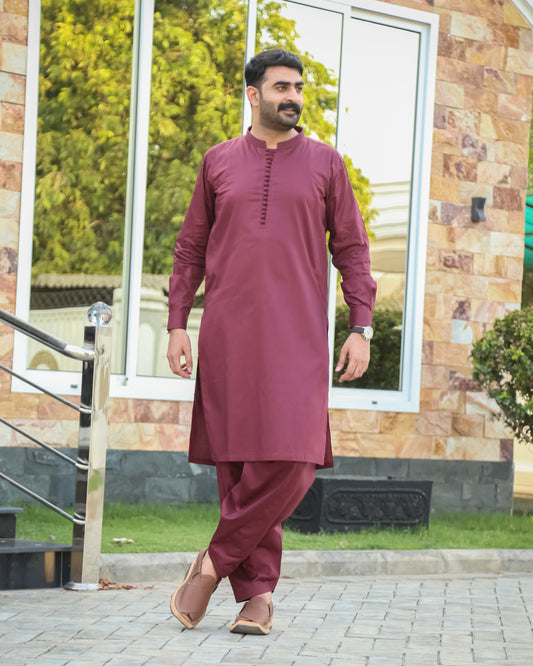 Maroon Luppi Cotton Shalwar Kameez - Stitched