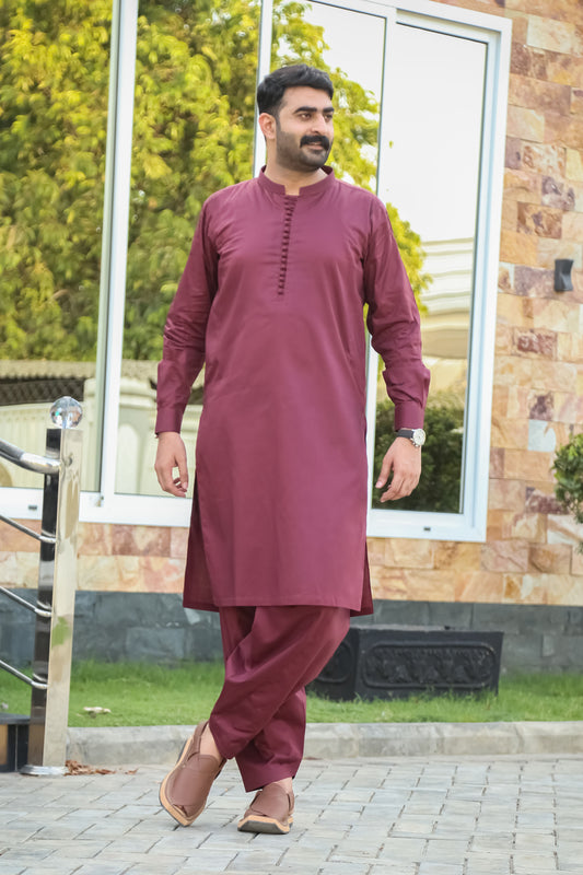 Maroon Luppi Cotton Shalwar Kameez - Stitched