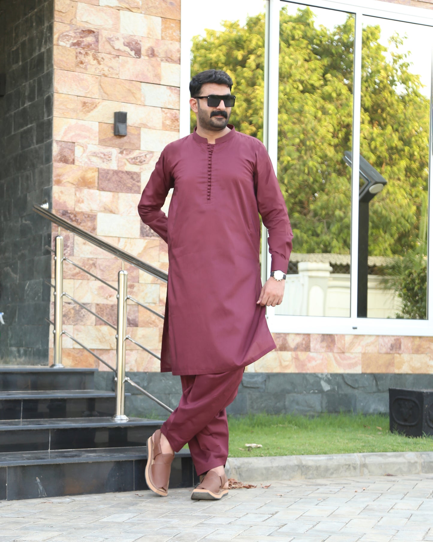 Maroon Luppi Cotton Shalwar Kameez - Stitched