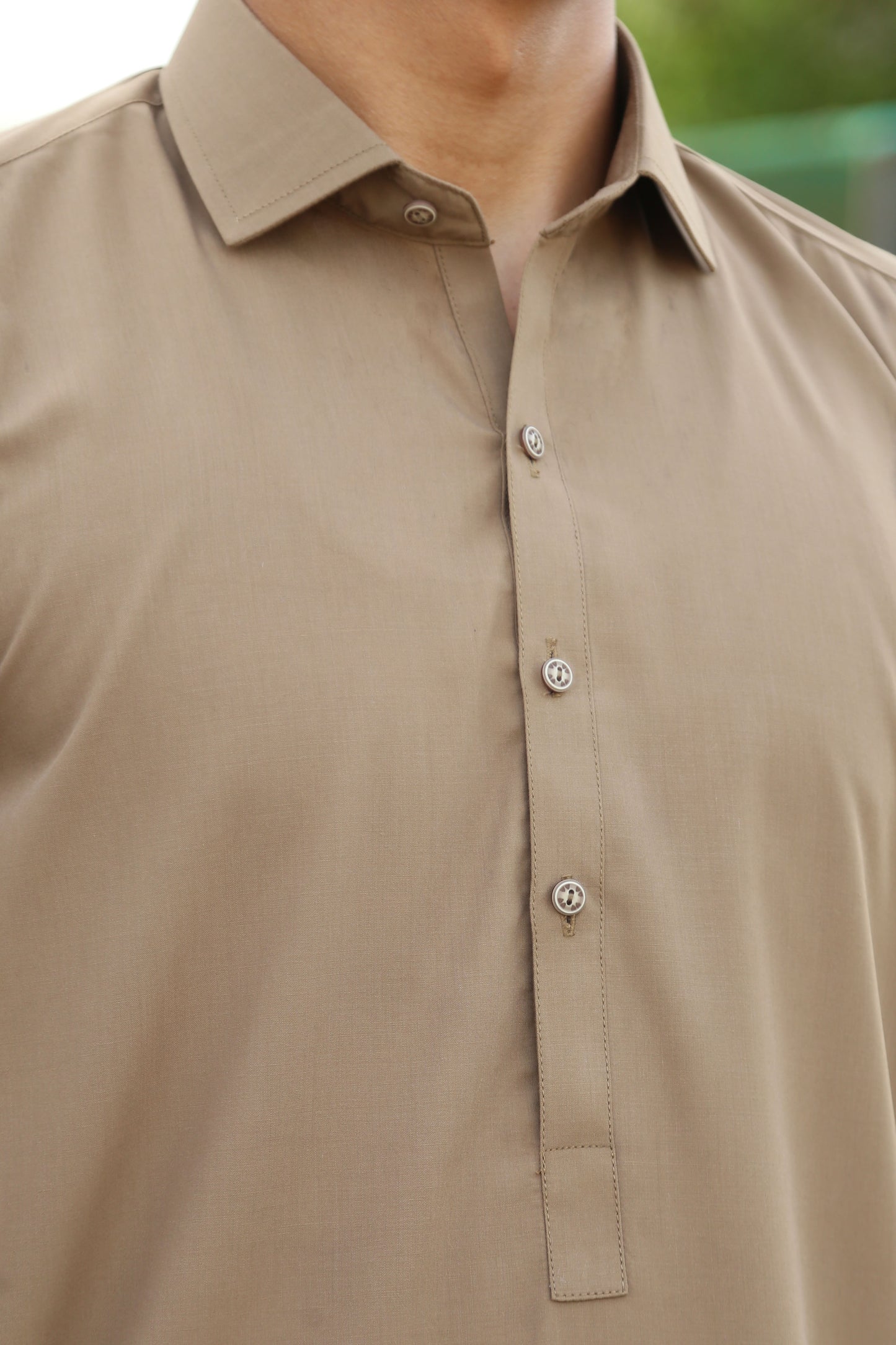 Khaki French Collar Shalwar Kameez - Stitched