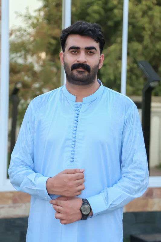 Sky Blue Luppi Cotton Shalwar Kameez - Stitched
