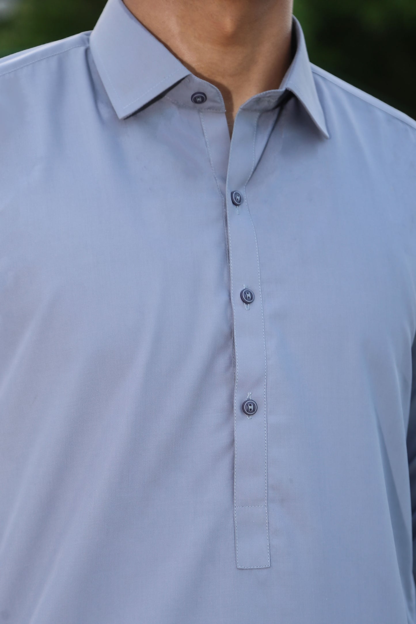 Silver Gray French Collar Shalwar Kameez - Stitched