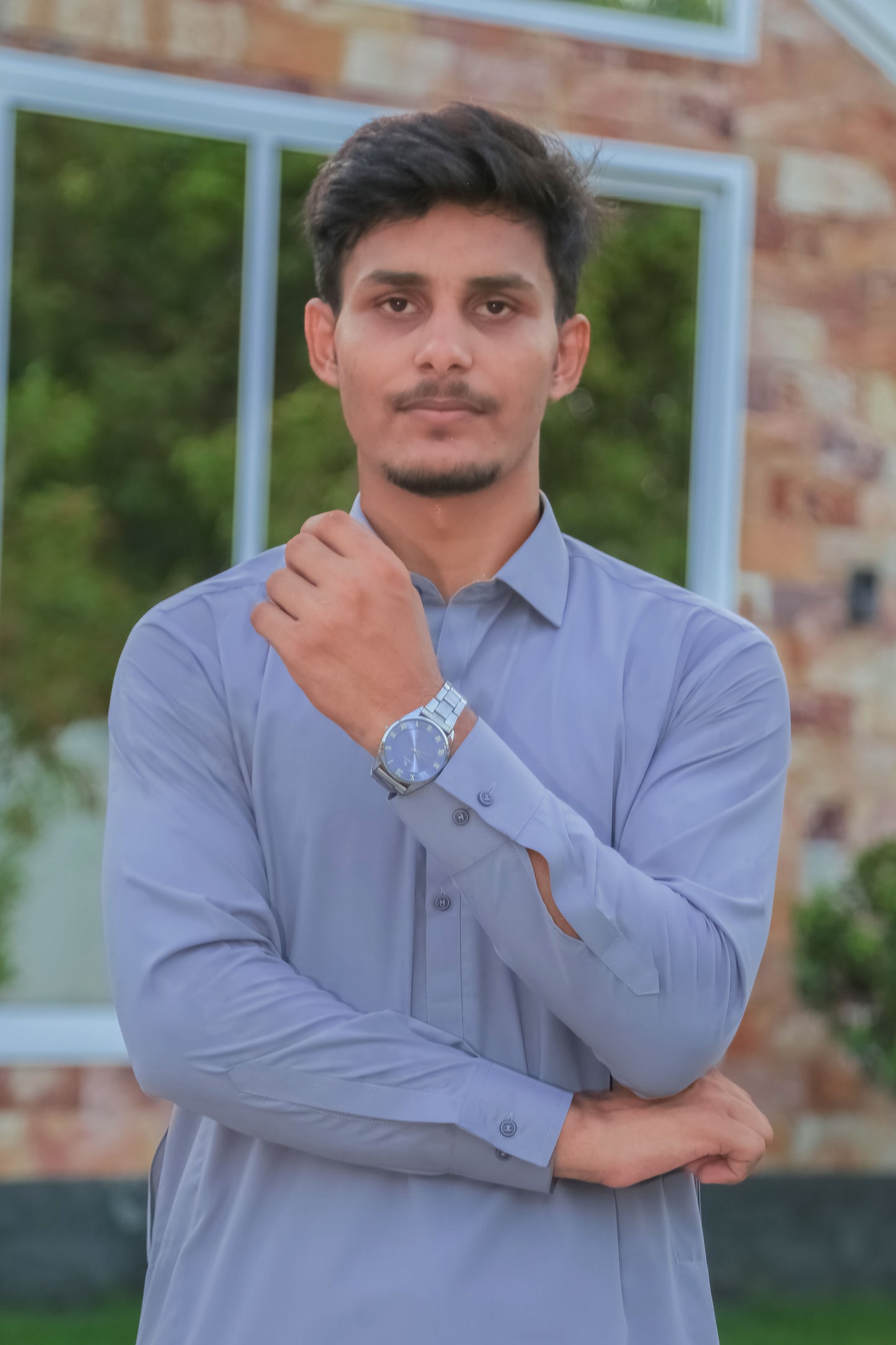 Silver Gray French Collar Shalwar Kameez - Stitched