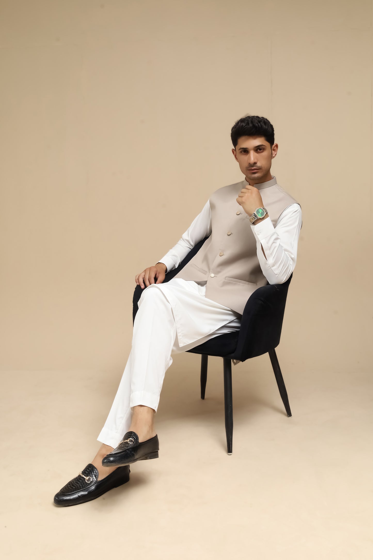 Off White Kurta Trouser with Beige Suiting Waistcoat - Straight Cut - Men