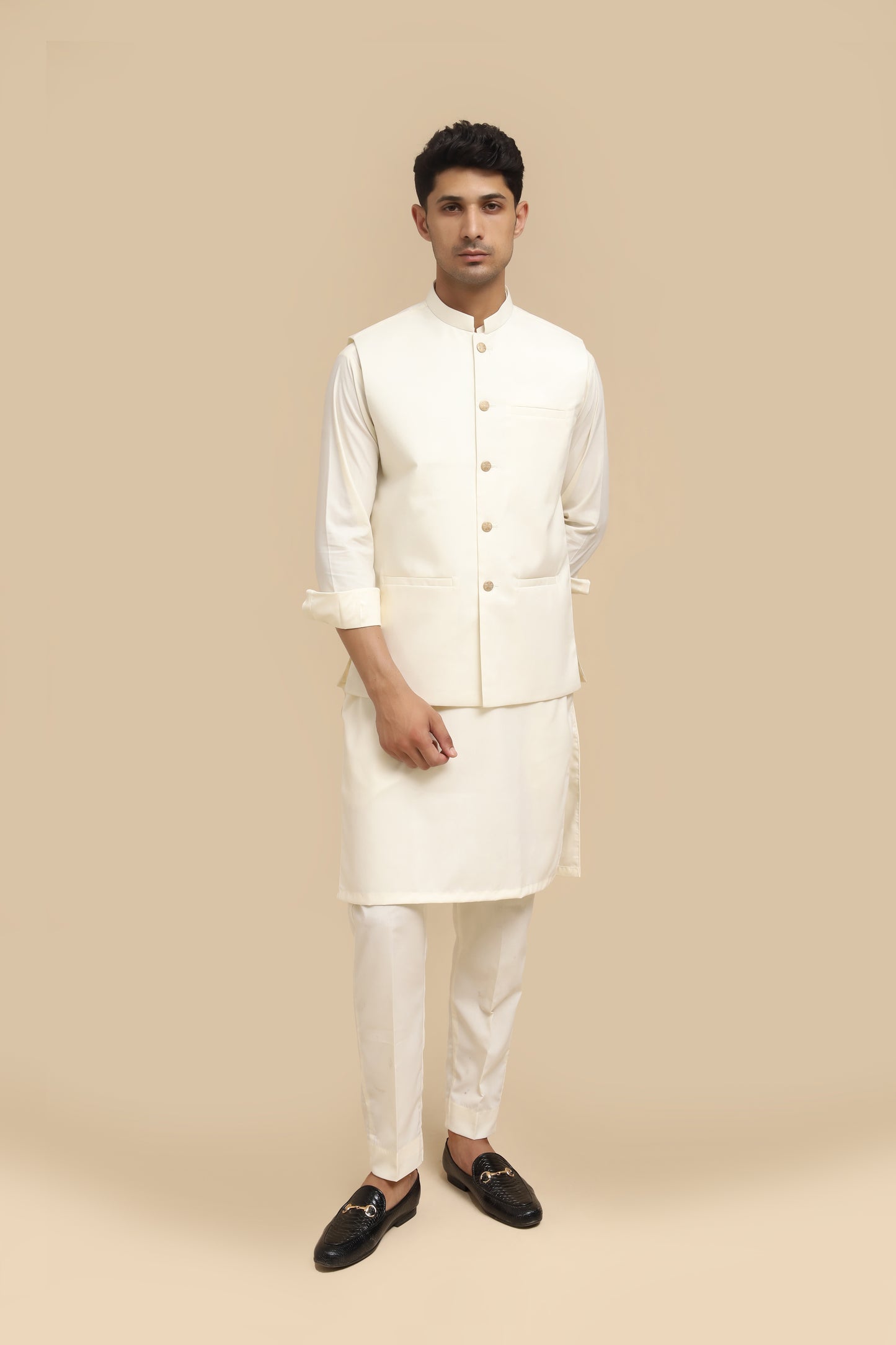 Bosky Kurta Trouser with Blended Waistcoat - Straight Cut - Men