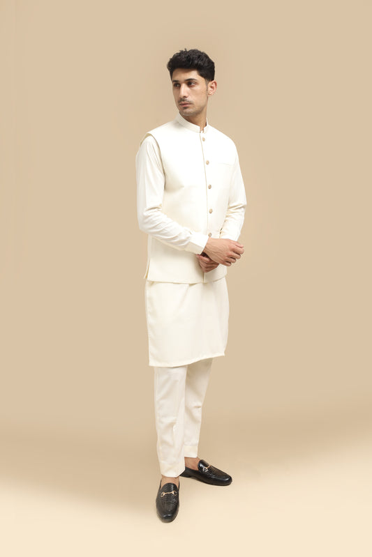 Bosky Kurta Trouser with Blended Waistcoat - Straight Cut - Men