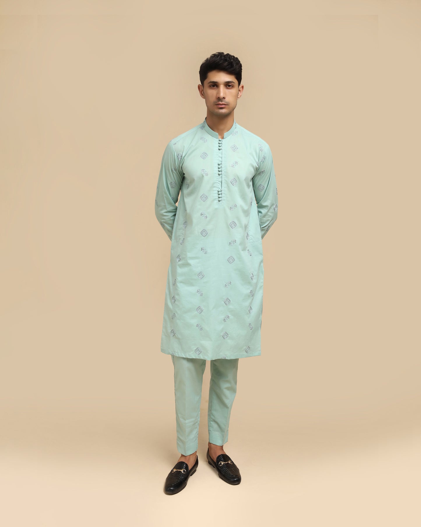 Sea Green Cotton Embroidered Kurta Trouser MED-2222 - Men