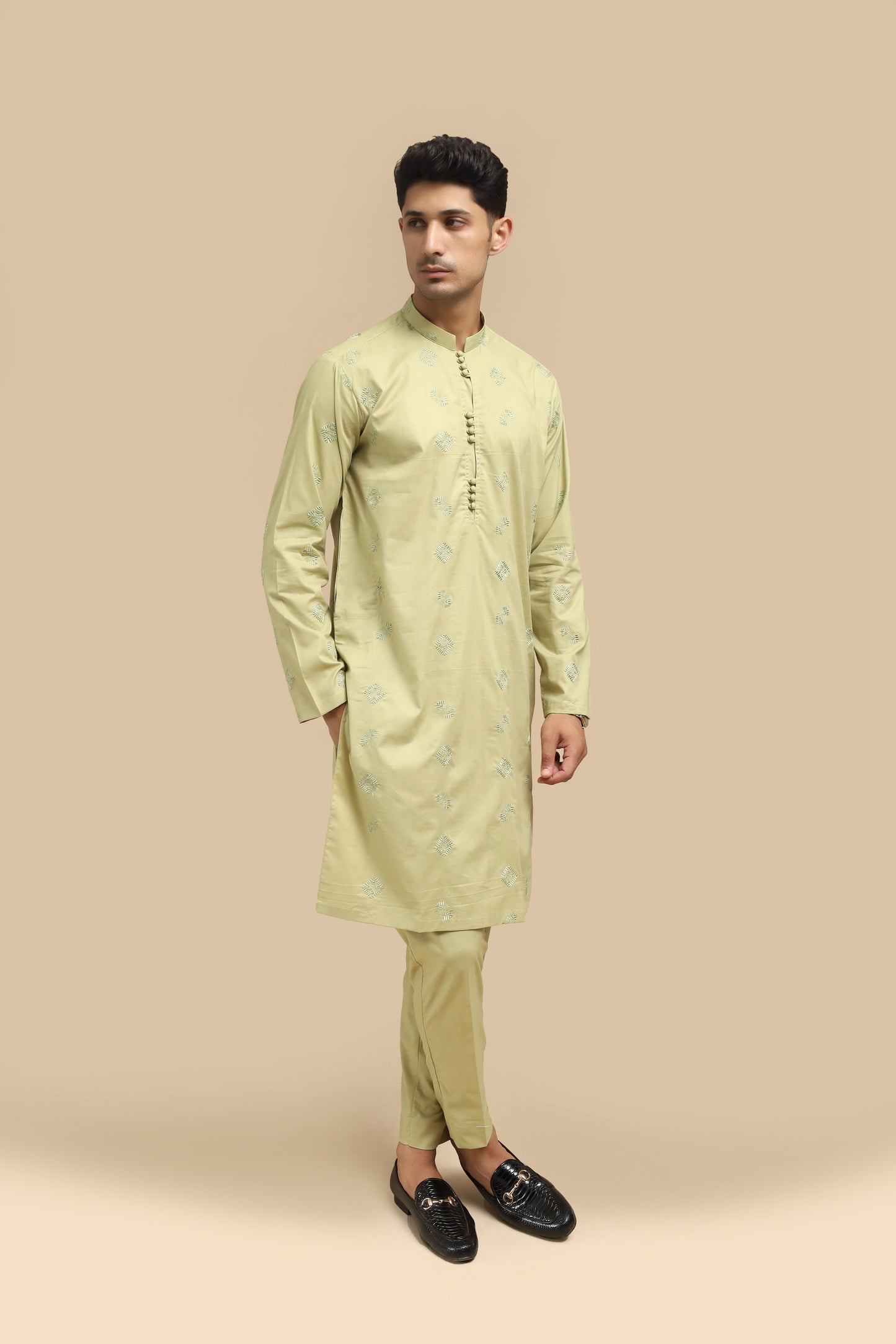 Mint Cotton Embroidered Kurta Trouser MED-3333 - Men