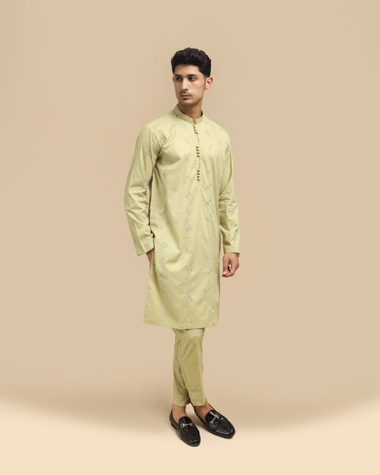 Mint Cotton Embroidered Kurta Trouser MED-3333 - Men