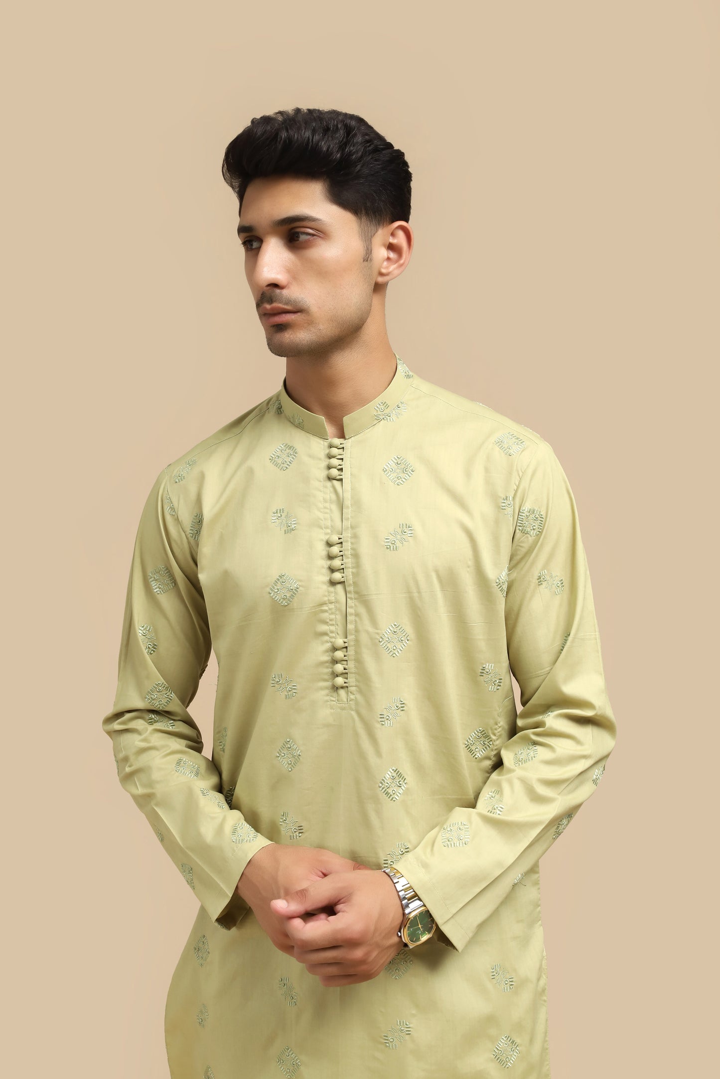 Mint Cotton Embroidered Kurta Trouser MED-3333 - Men