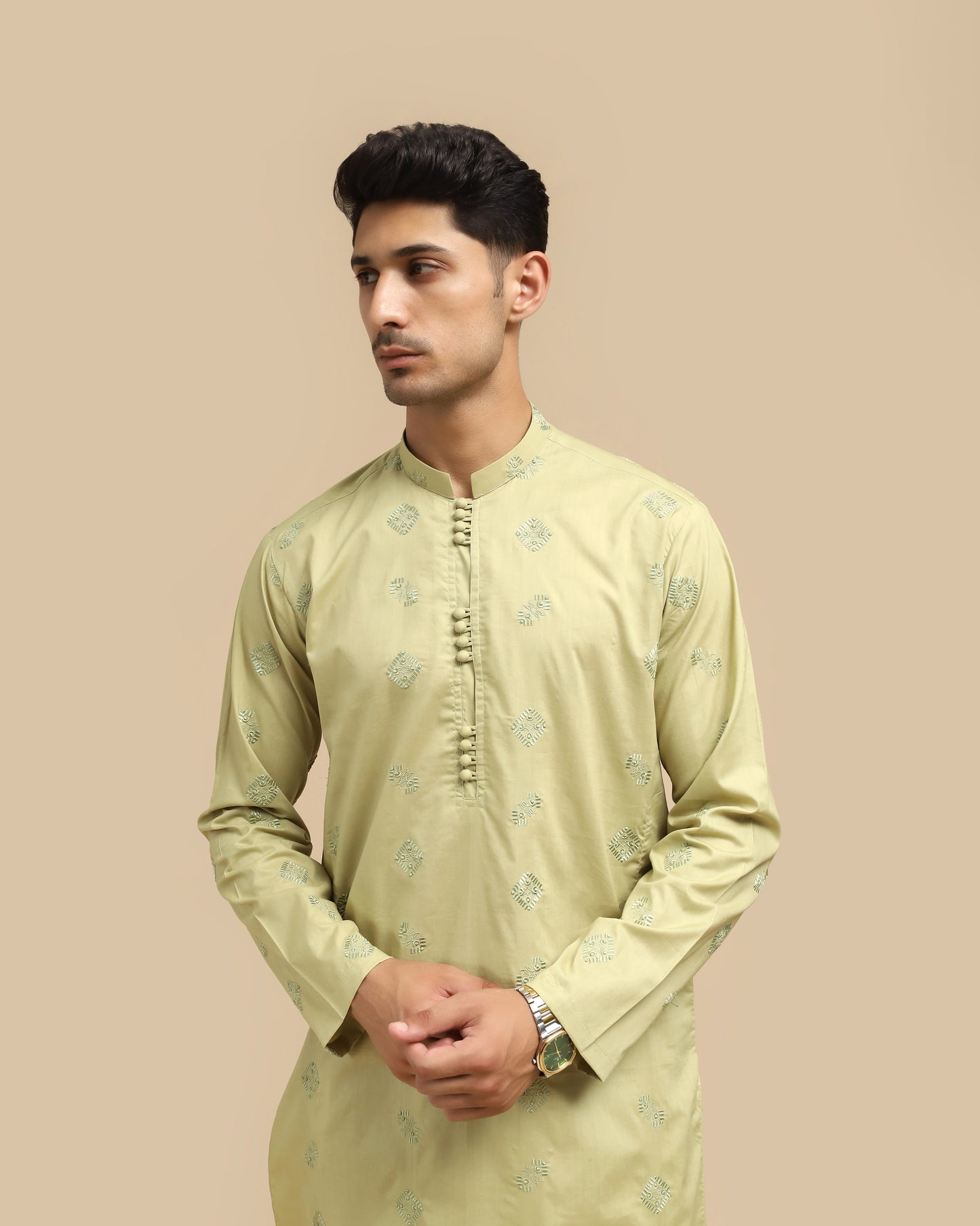 Mint Cotton Embroidered Kurta Trouser MED-3333 - Men