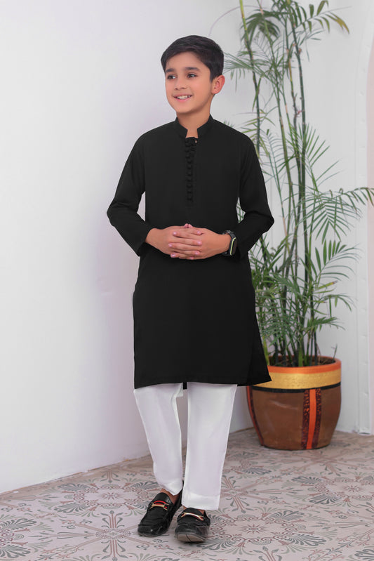Black Cotton Kurta Trouser - Kids
