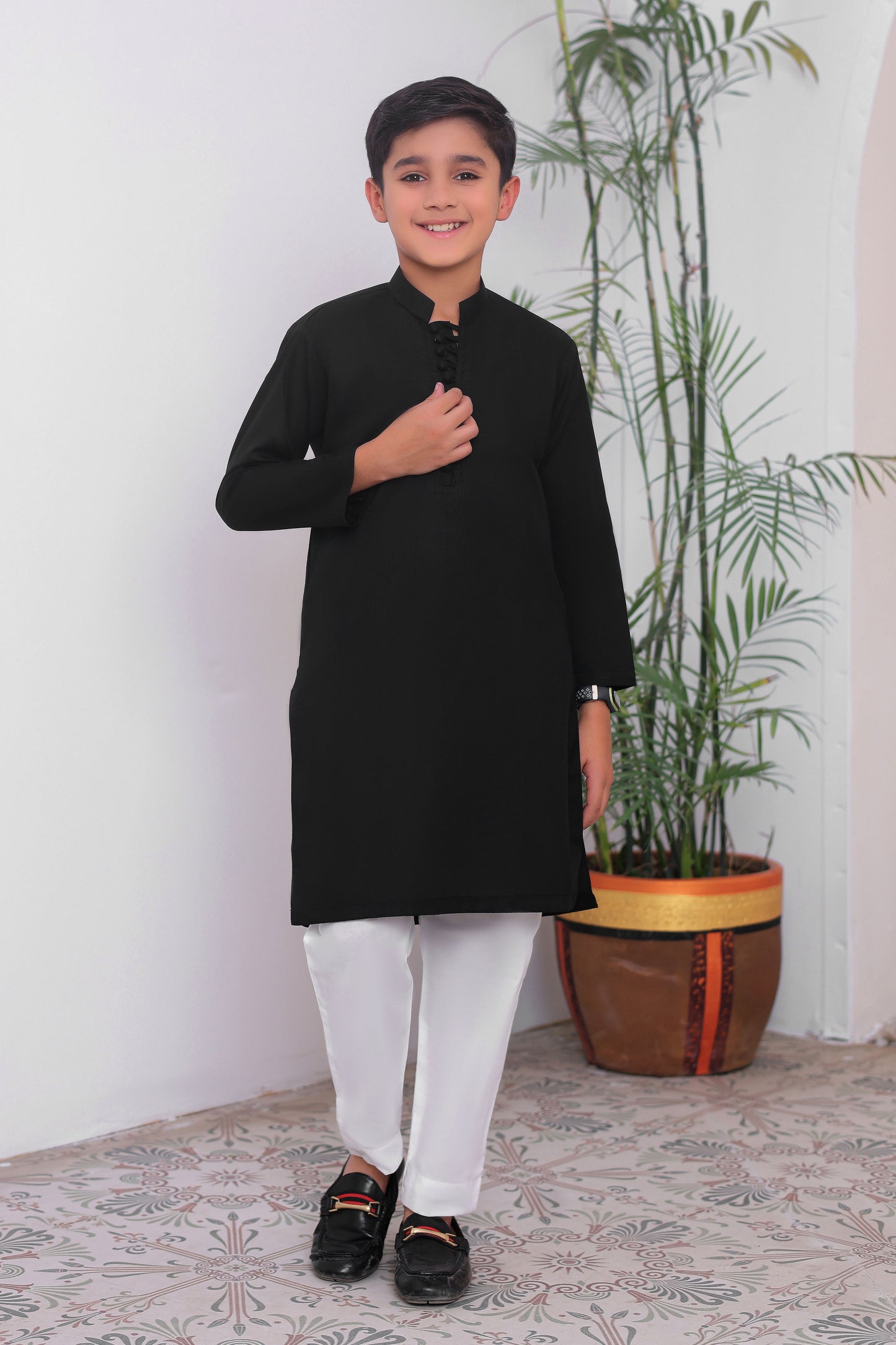 Black Cotton Kurta Trouser - Kids