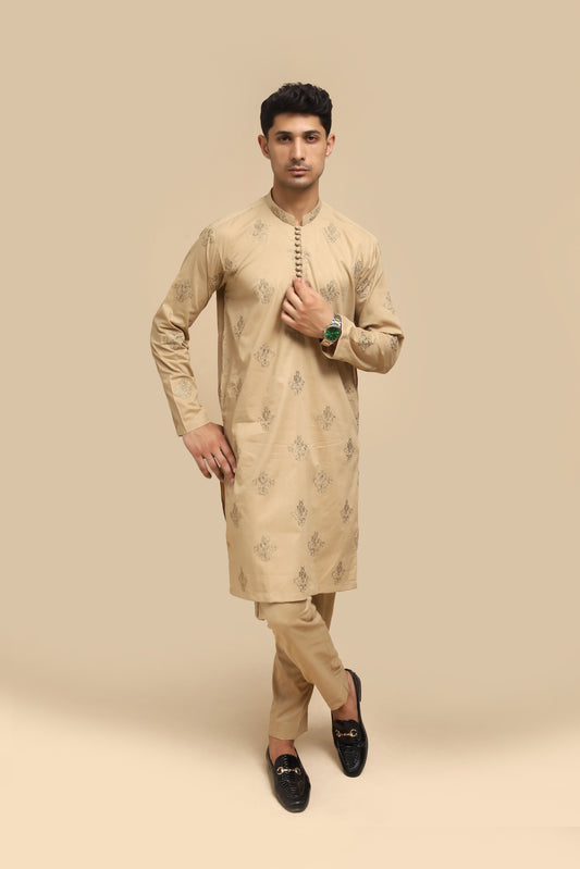 Ivory Skin Cotton Embroidered Kurta Trouser MED-1111 - Men