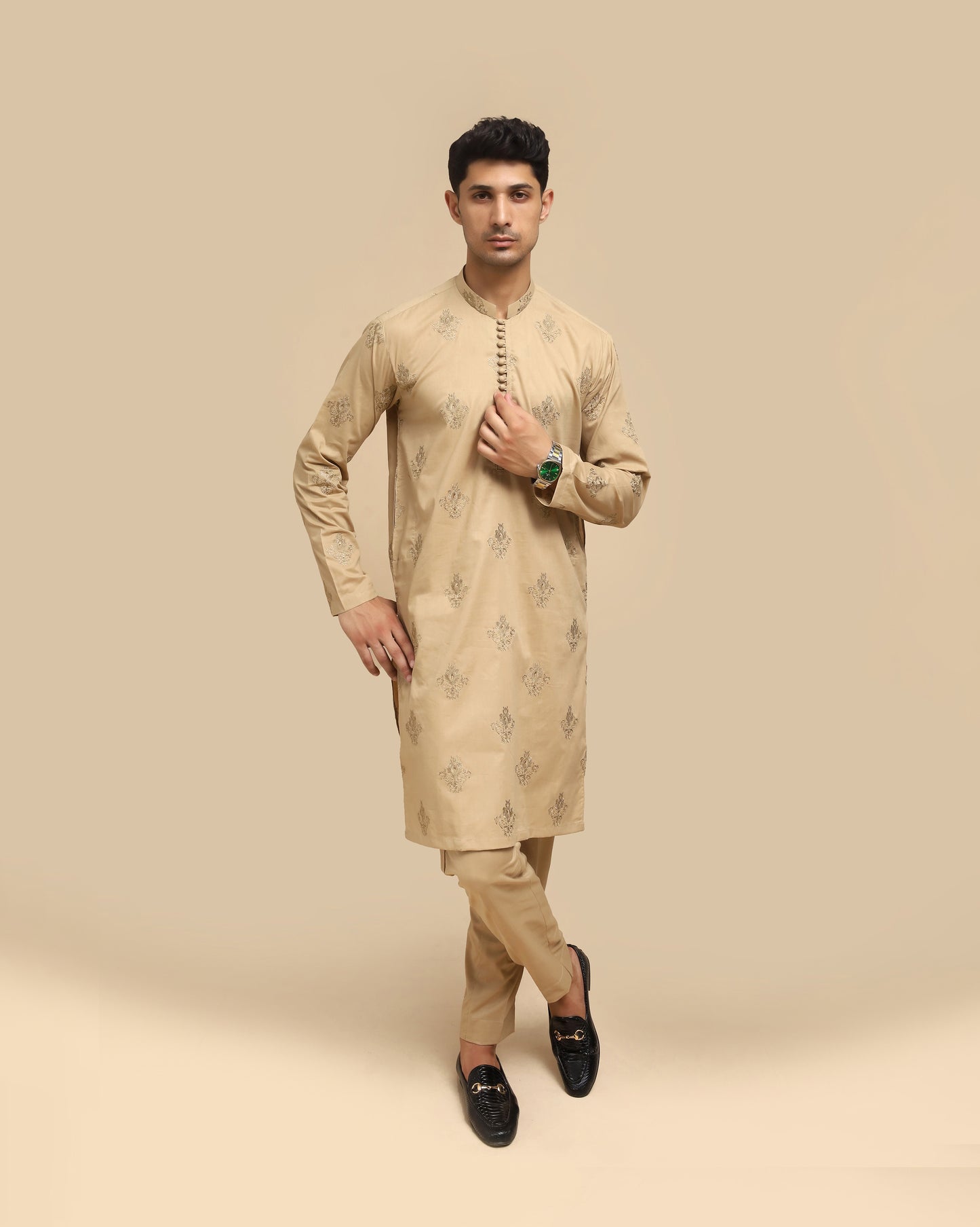 Ivory Skin Cotton Embroidered Kurta Trouser MED-1111 - Men