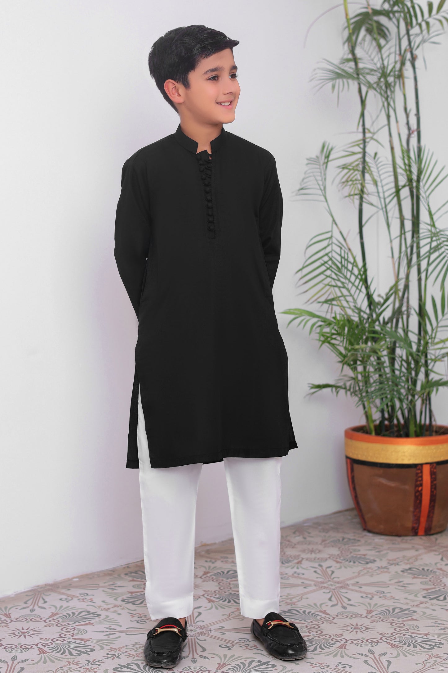 Black Cotton Kurta Trouser - Kids