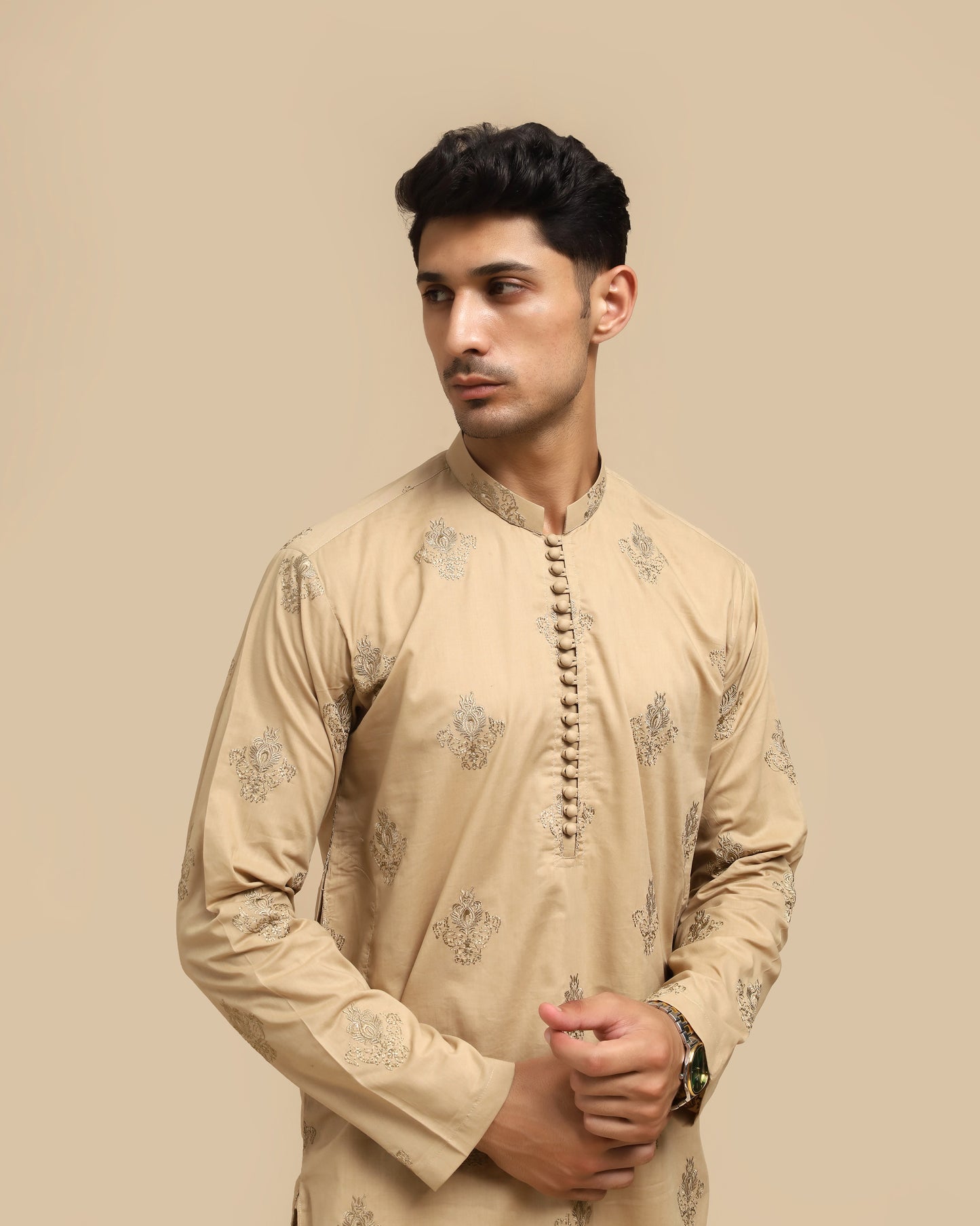 Ivory Skin Cotton Embroidered Kurta Trouser MED-1111 - Men