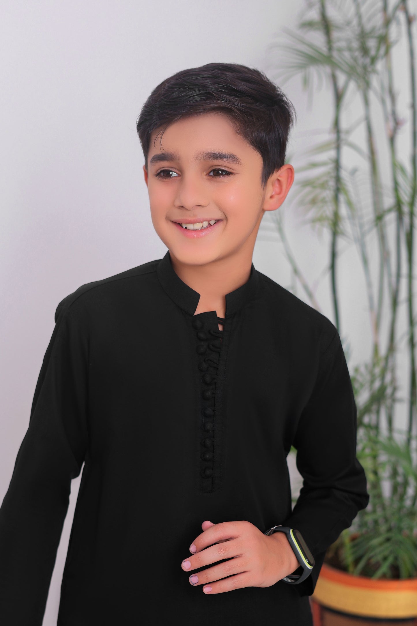 Black Cotton Kurta Trouser - Kids