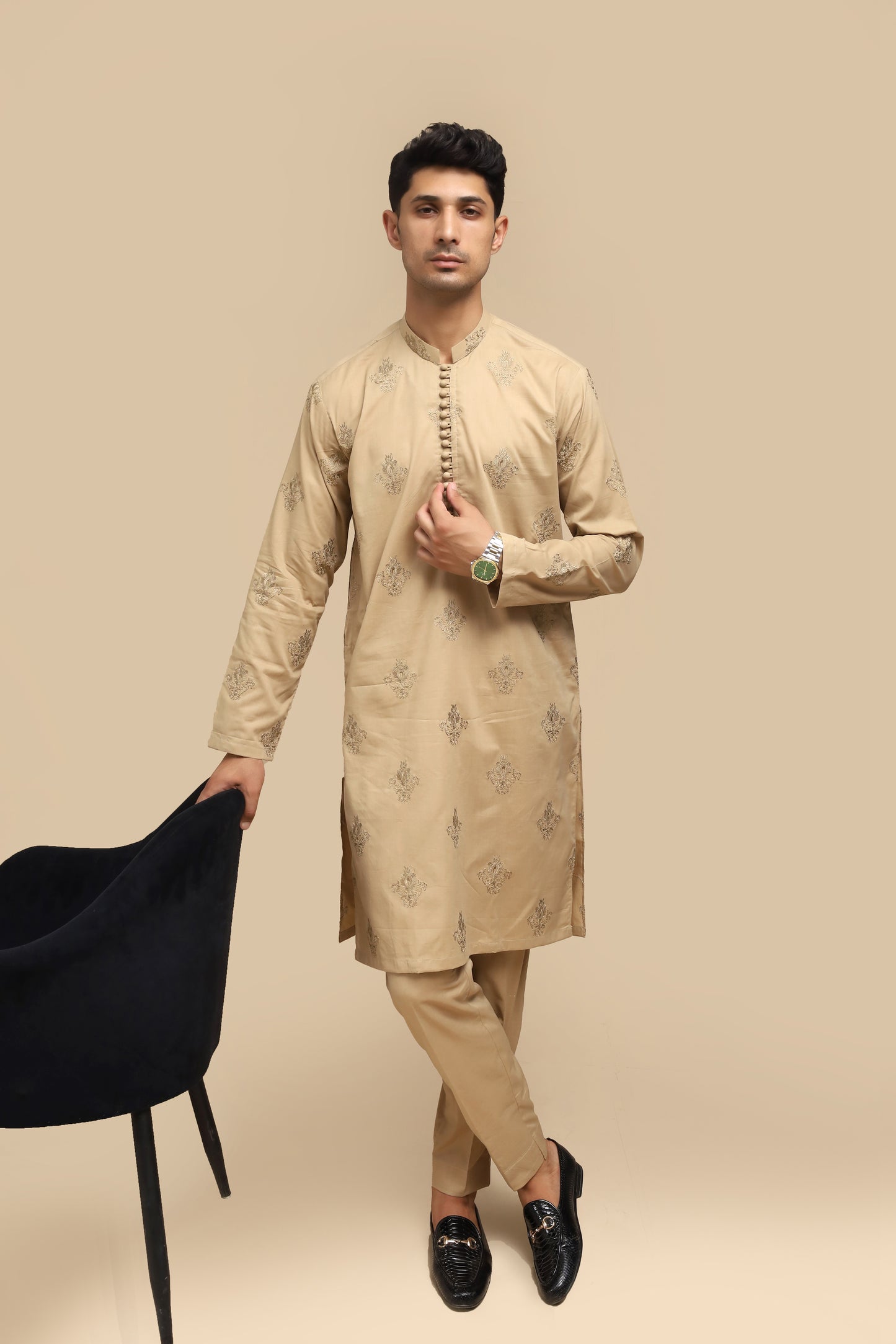 Ivory Skin Cotton Embroidered Kurta Trouser MED-1111 - Men