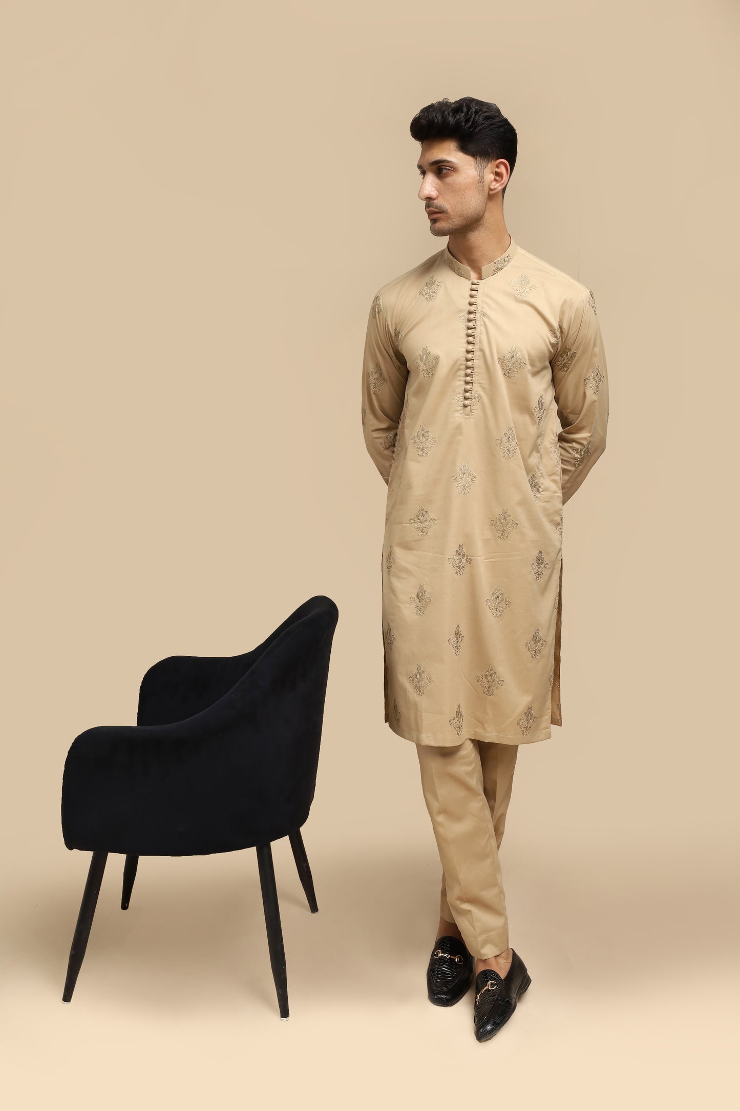 Ivory Skin Cotton Embroidered Kurta Trouser MED-1111 - Men