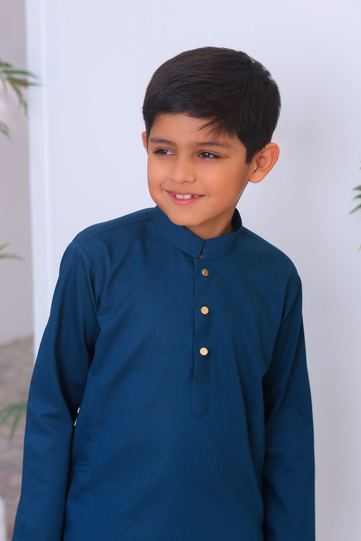 French Blue Cotton Kurta Trouser - Kids