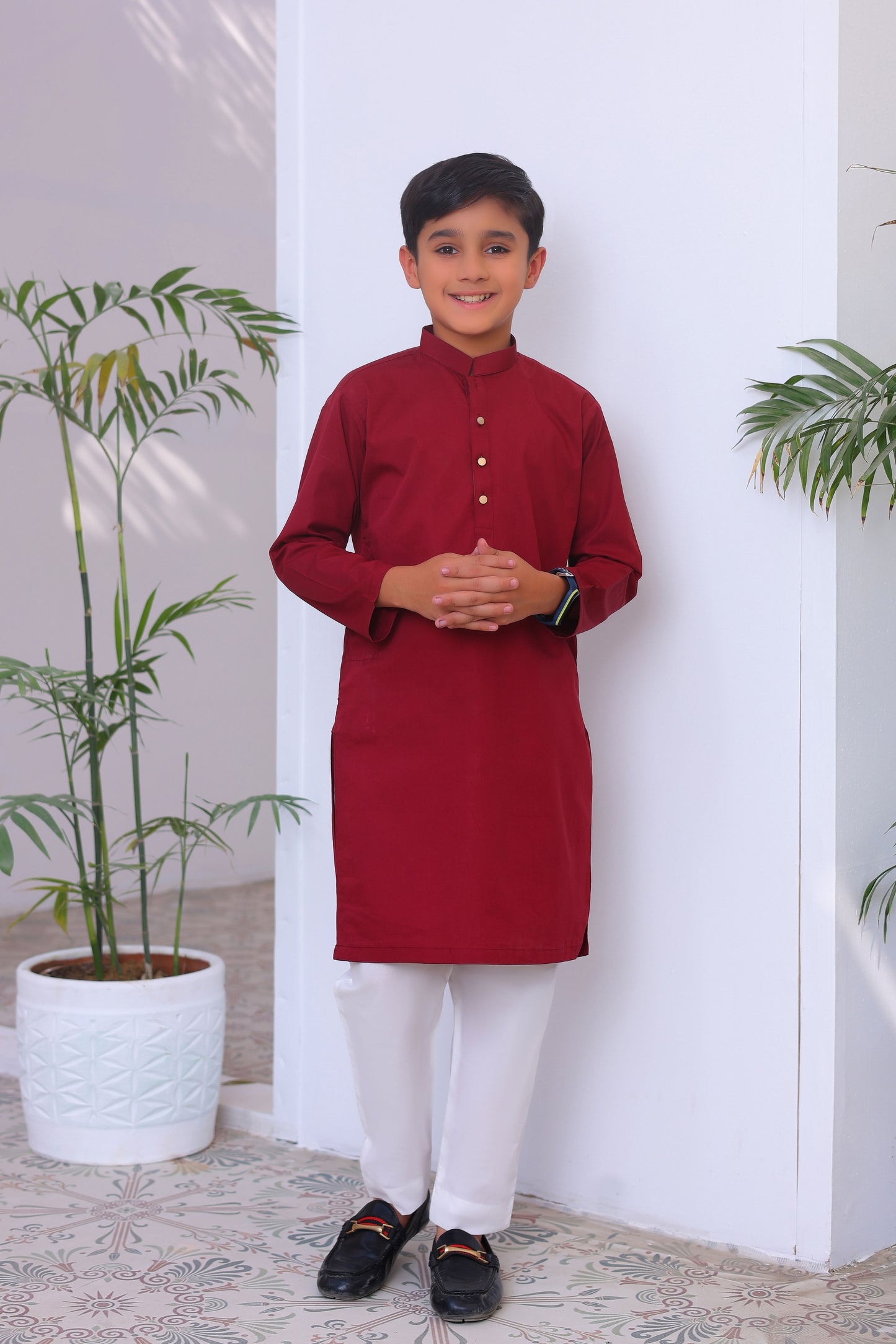 Maroon Cotton Kurta Trouser - Kids