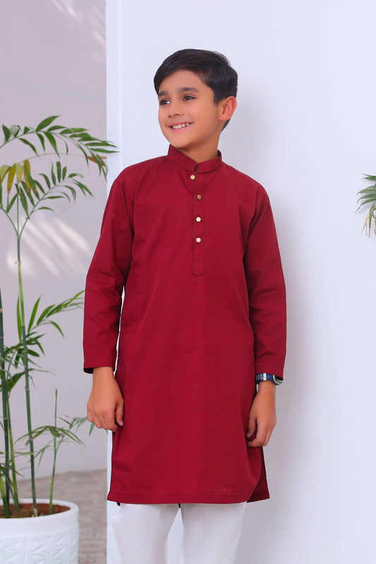 Maroon Cotton Kurta Trouser - Kids