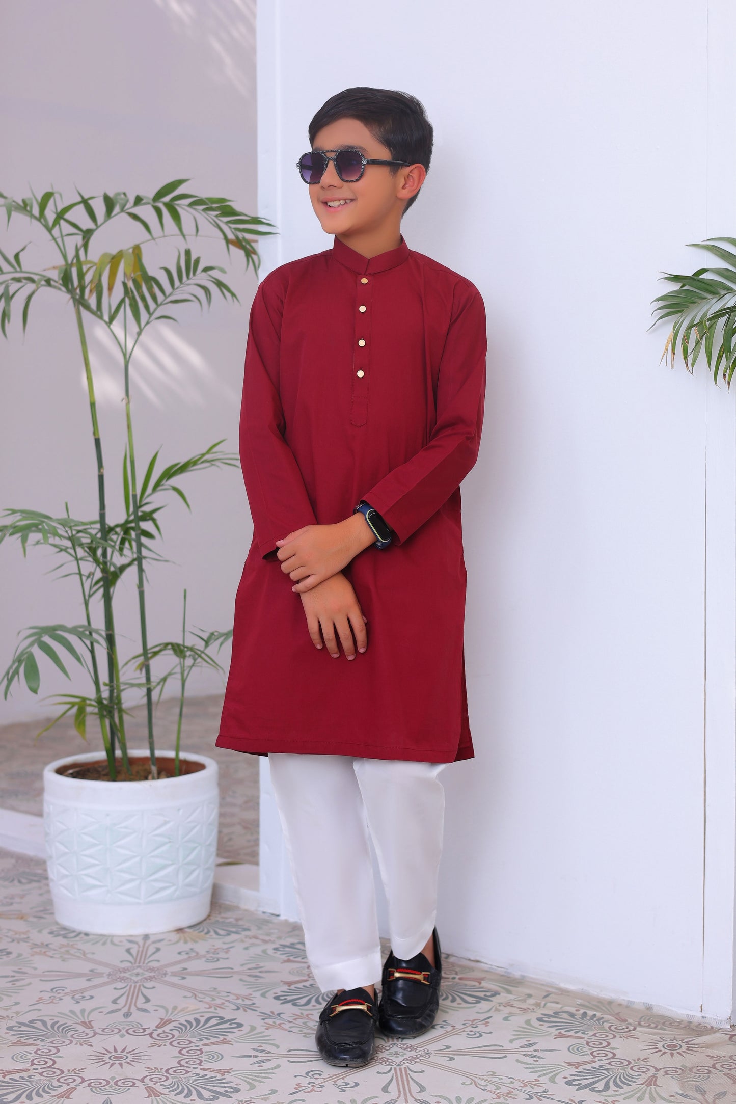 Maroon Cotton Kurta Trouser - Kids