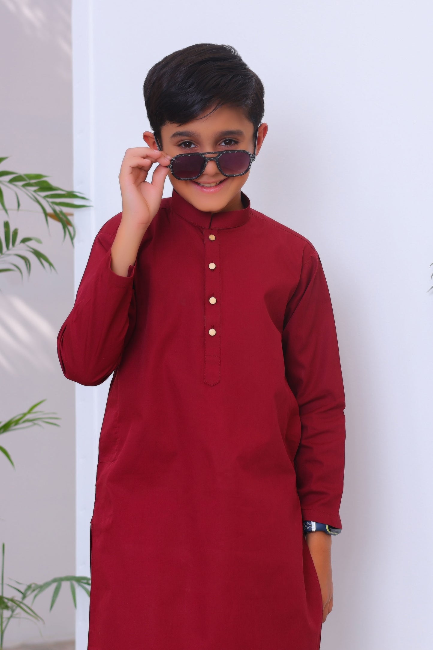 Maroon Cotton Kurta Trouser - Kids