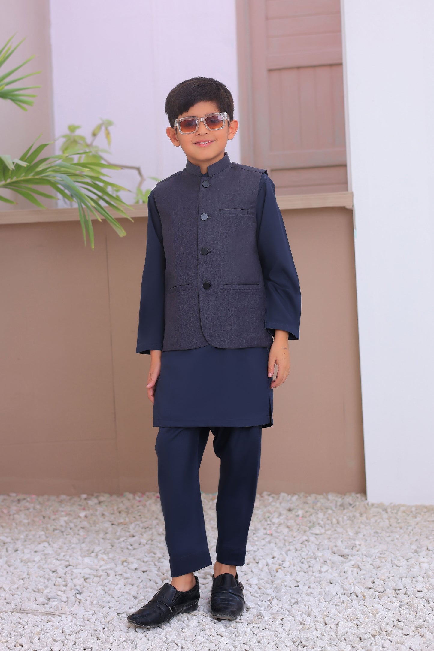 Gray Kurta Trouser with Suiting Waistcoat - Kids